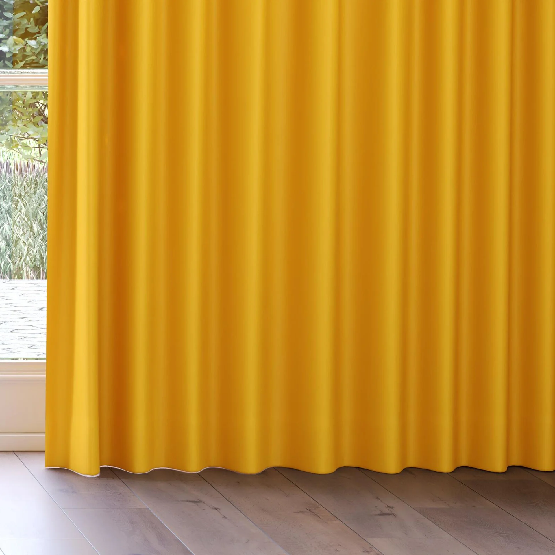 Bottom view of Ultra Dim Honey, on curtain rail