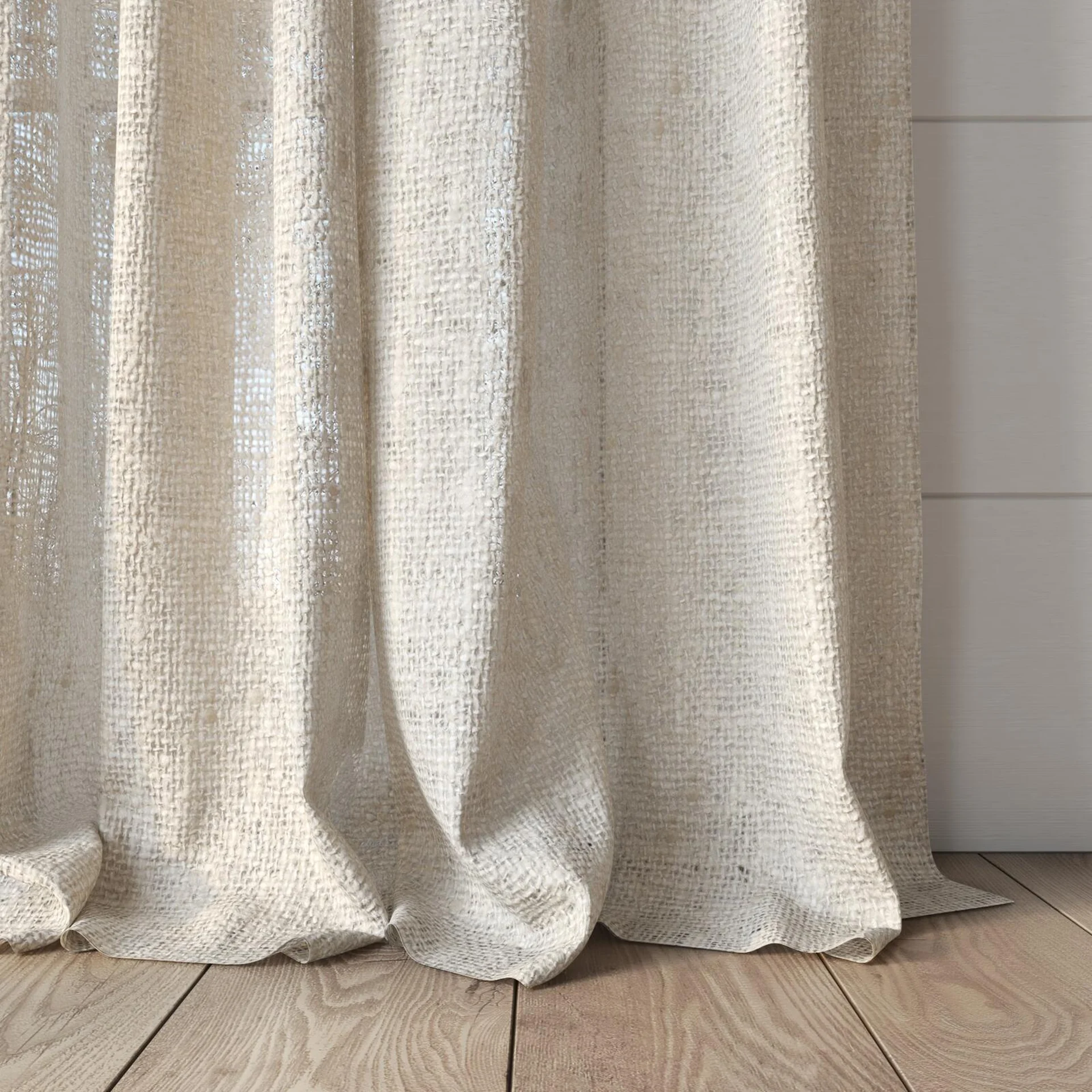 Bottom view of Handloom Silk, puddled, on curtain rod