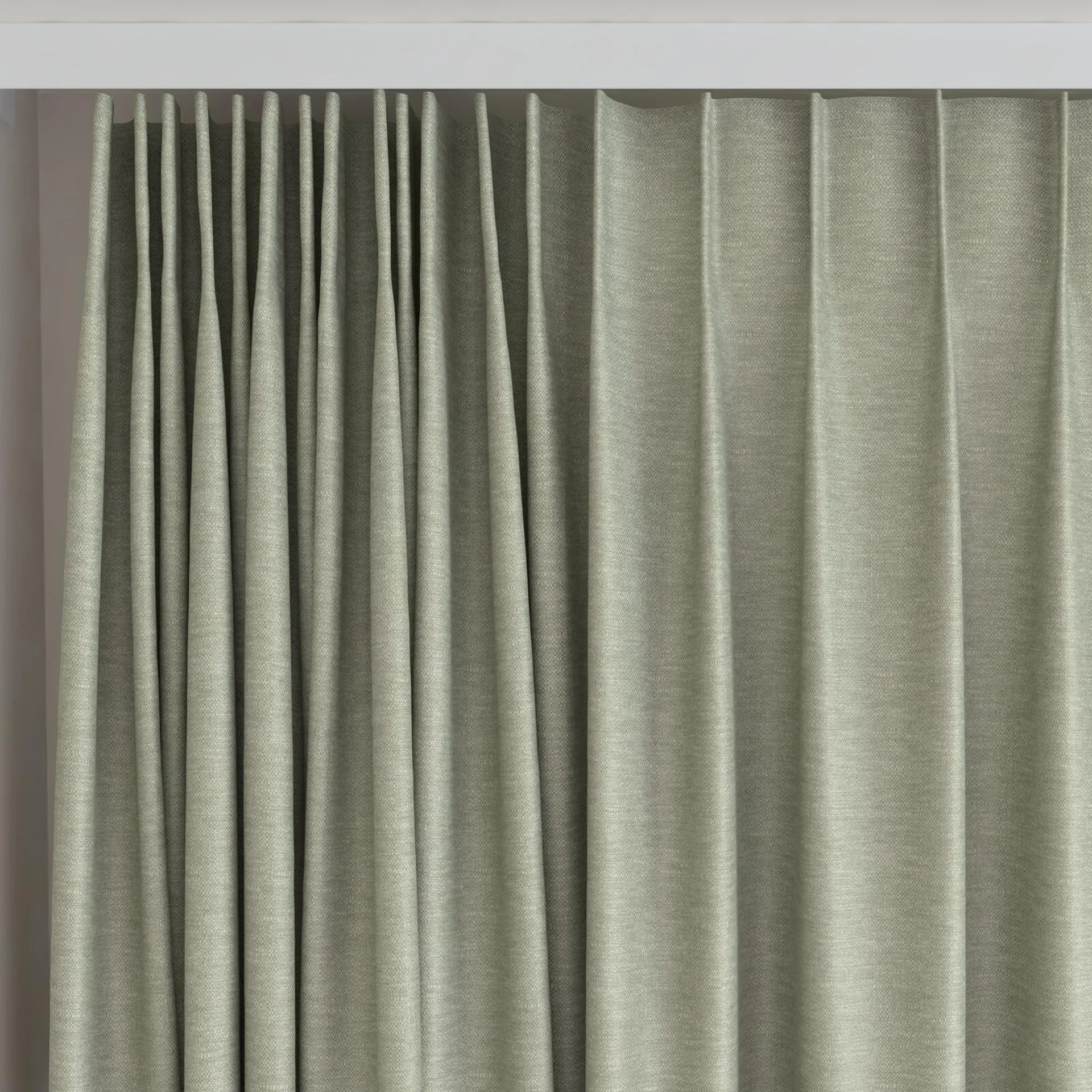 Top view of Colourwash Eco Moss, on curtain rail