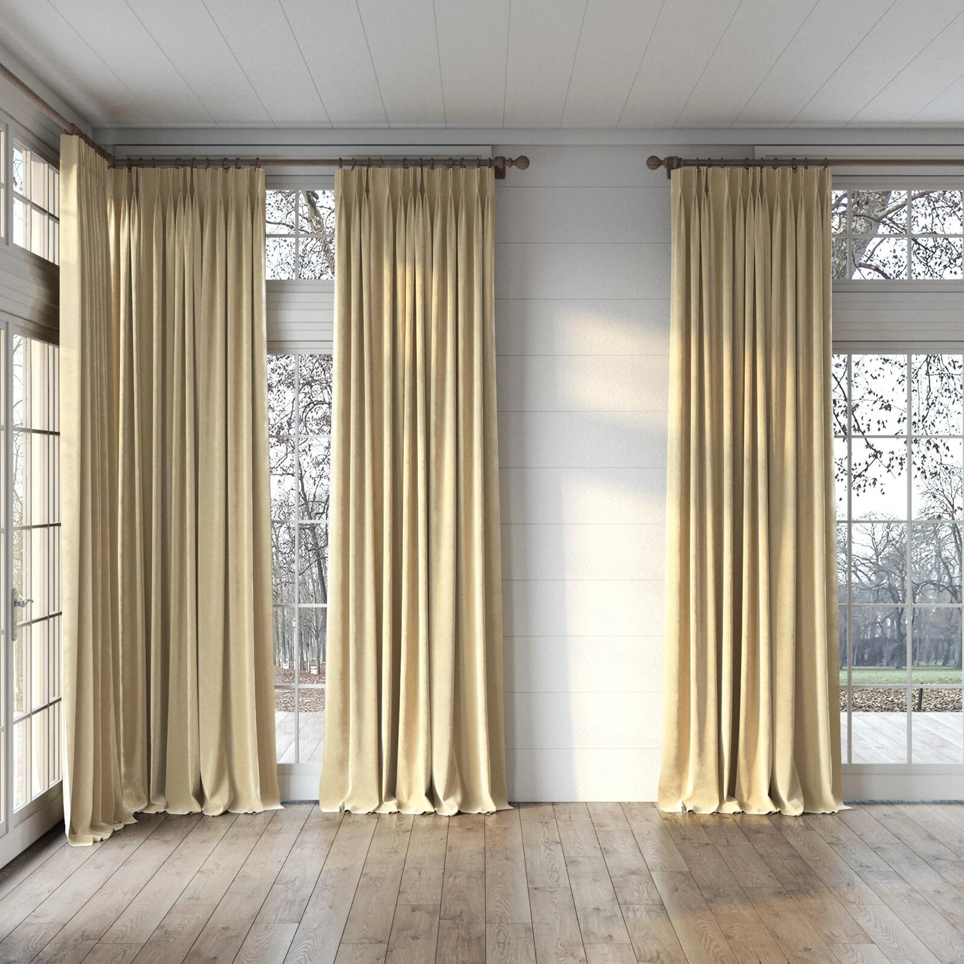 Full view of Lux Velvet Linen 8302, puddled, on curtain rod
