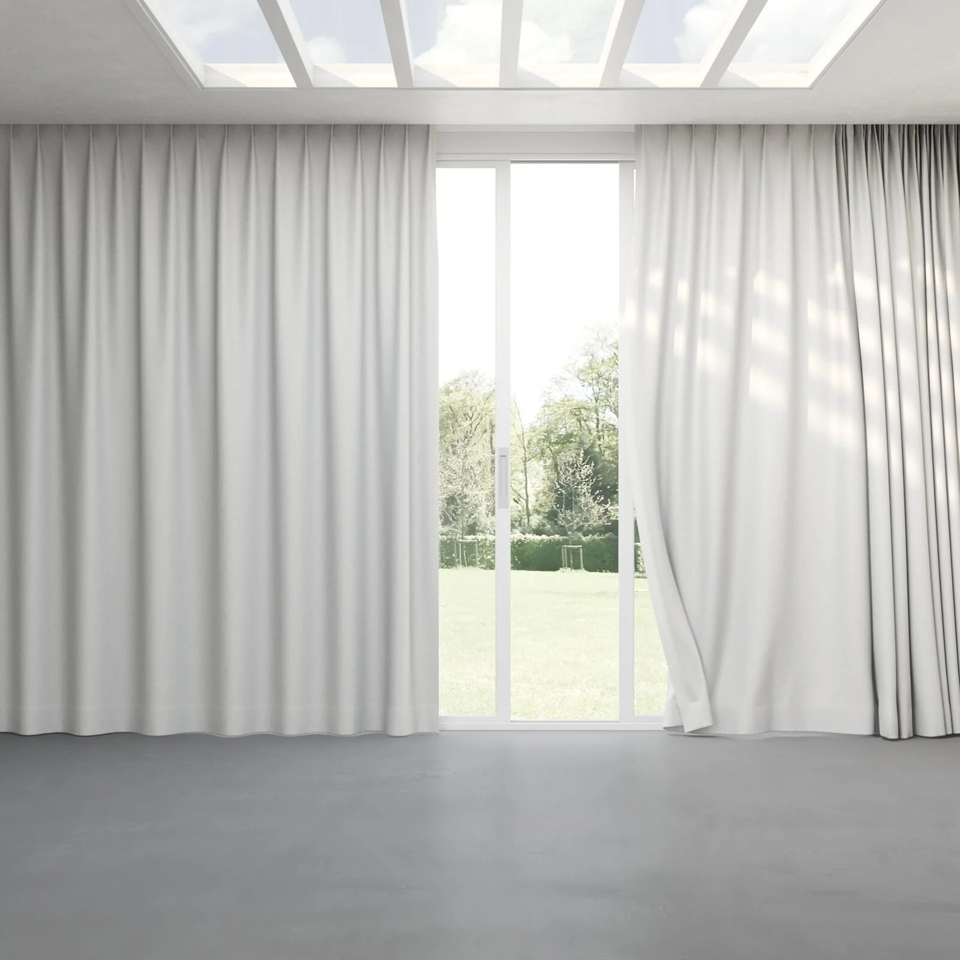 Full view of Retreat Blackout Cloud, pinch pleat