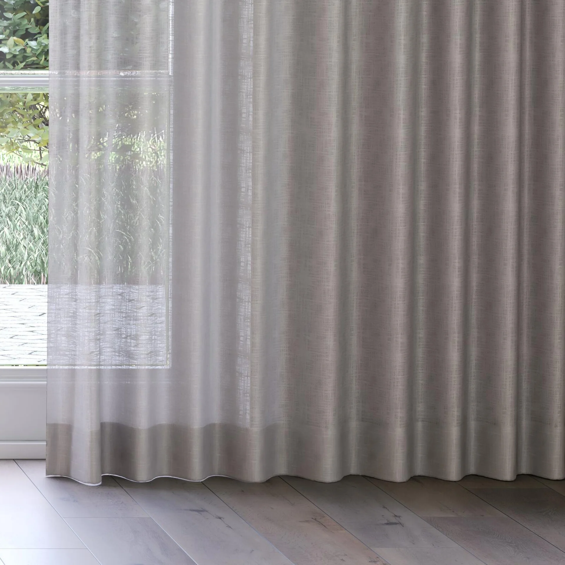 Bottom view of Charanga Linen, on curtain rail