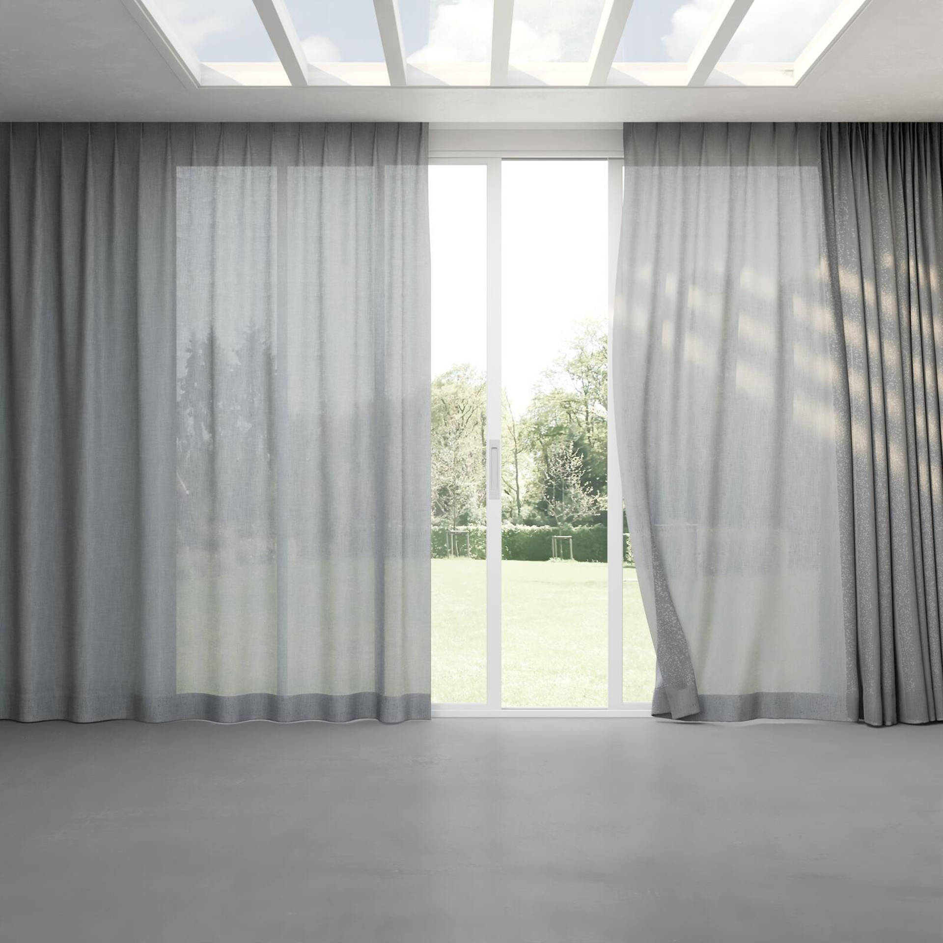 Full view of Motion Steel, pinch pleat