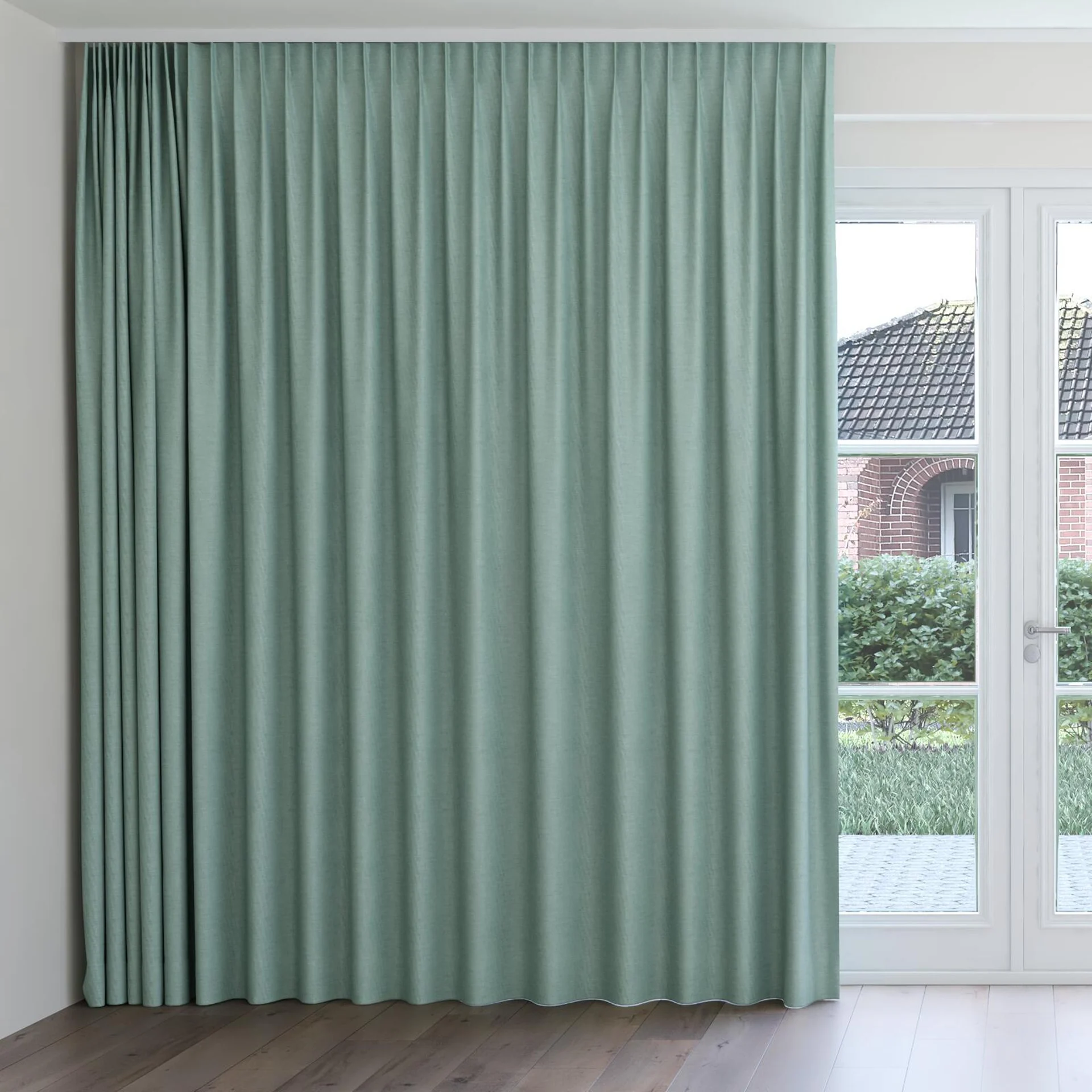 Front view of Casual Abyss, on curtain rail