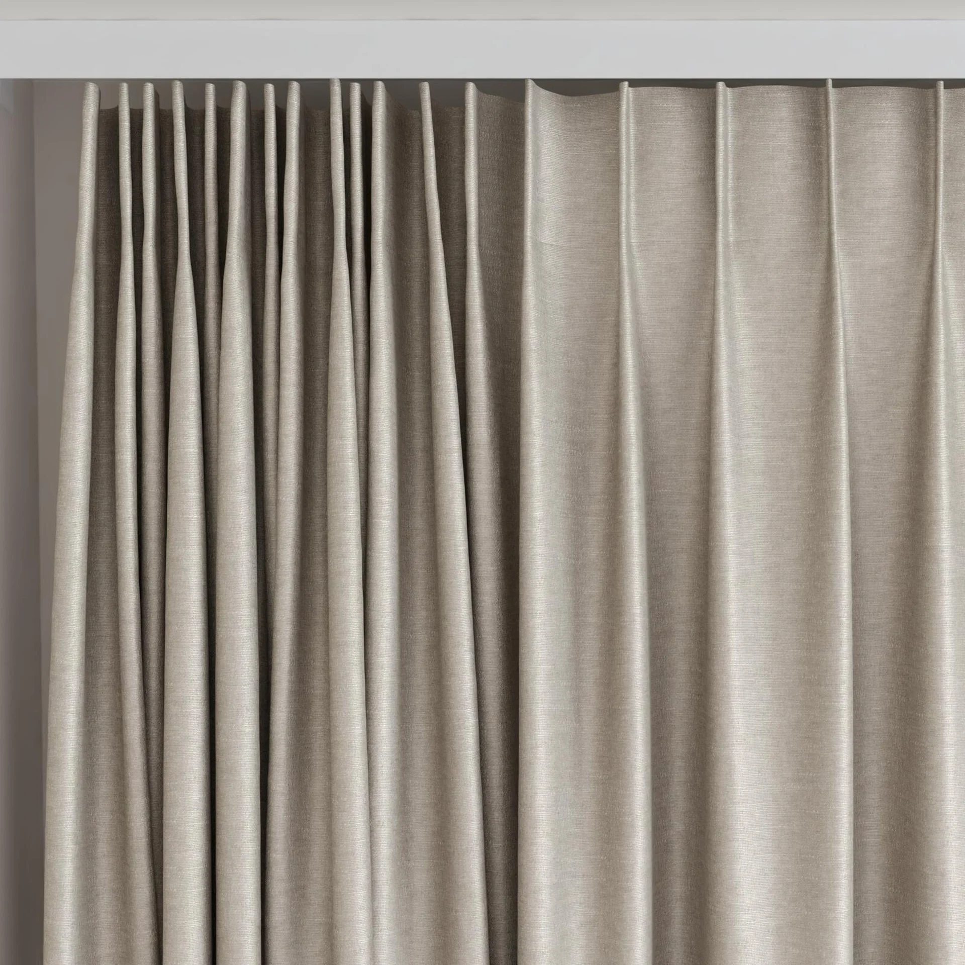Top view of Provence Flax, on curtain rail