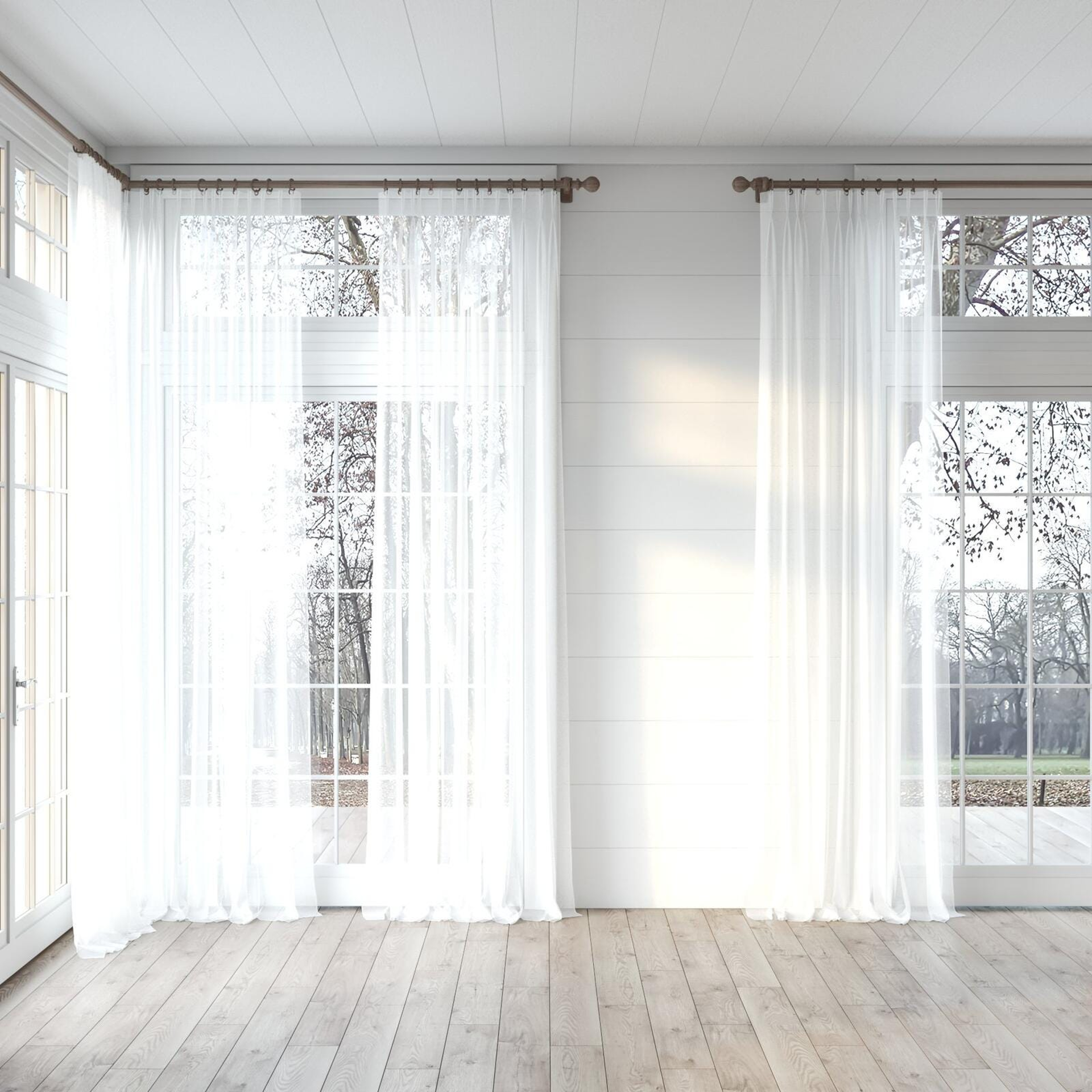 Full view of Sardinia Whitewash, puddled, on curtain rod