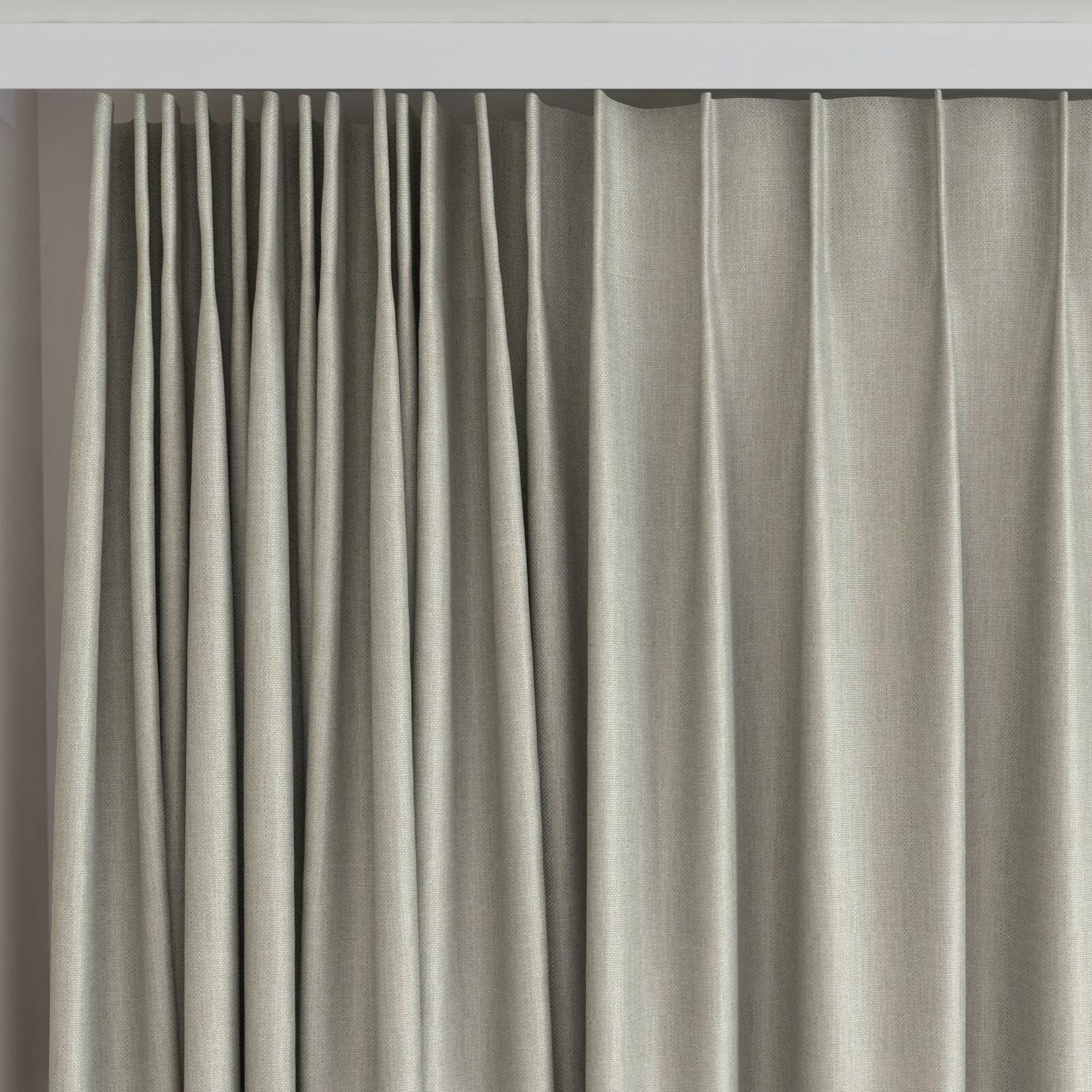 Top view of Matrix FR Twill, on curtain rail