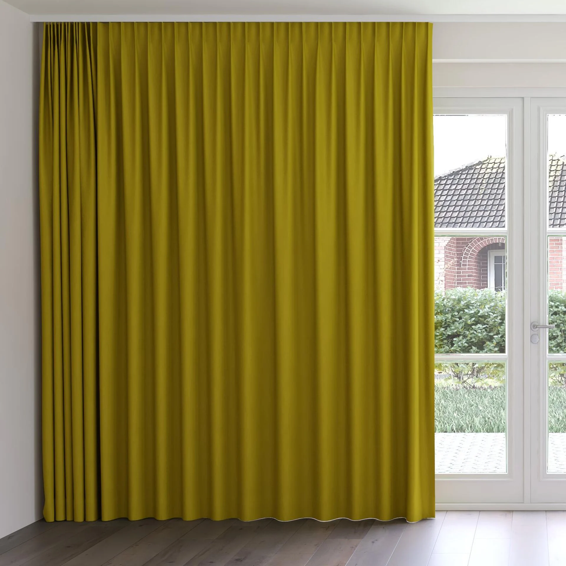 Front view of Luxo Moss, on curtain rail