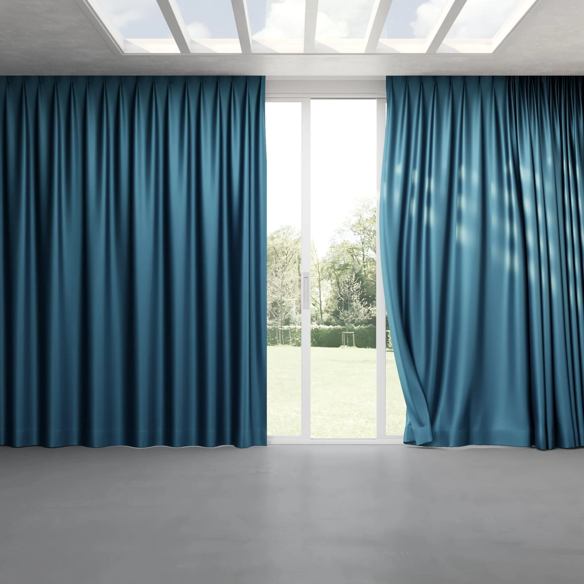 Full view of Moonbeam Ocean, pinch pleat