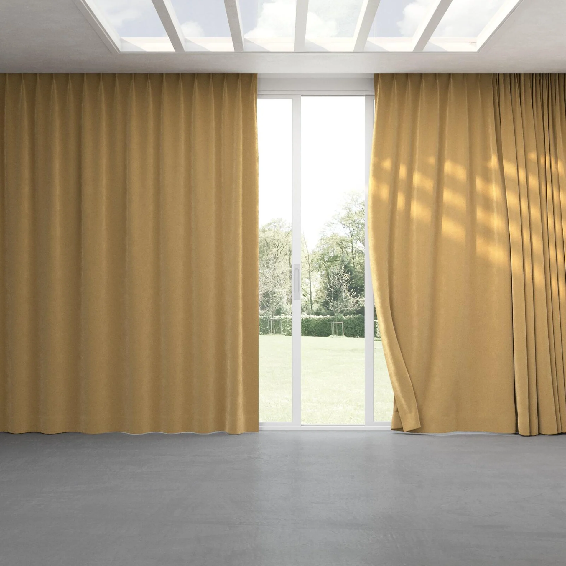 Full view of Lux Velvet Caramel 8309, pinch pleat
