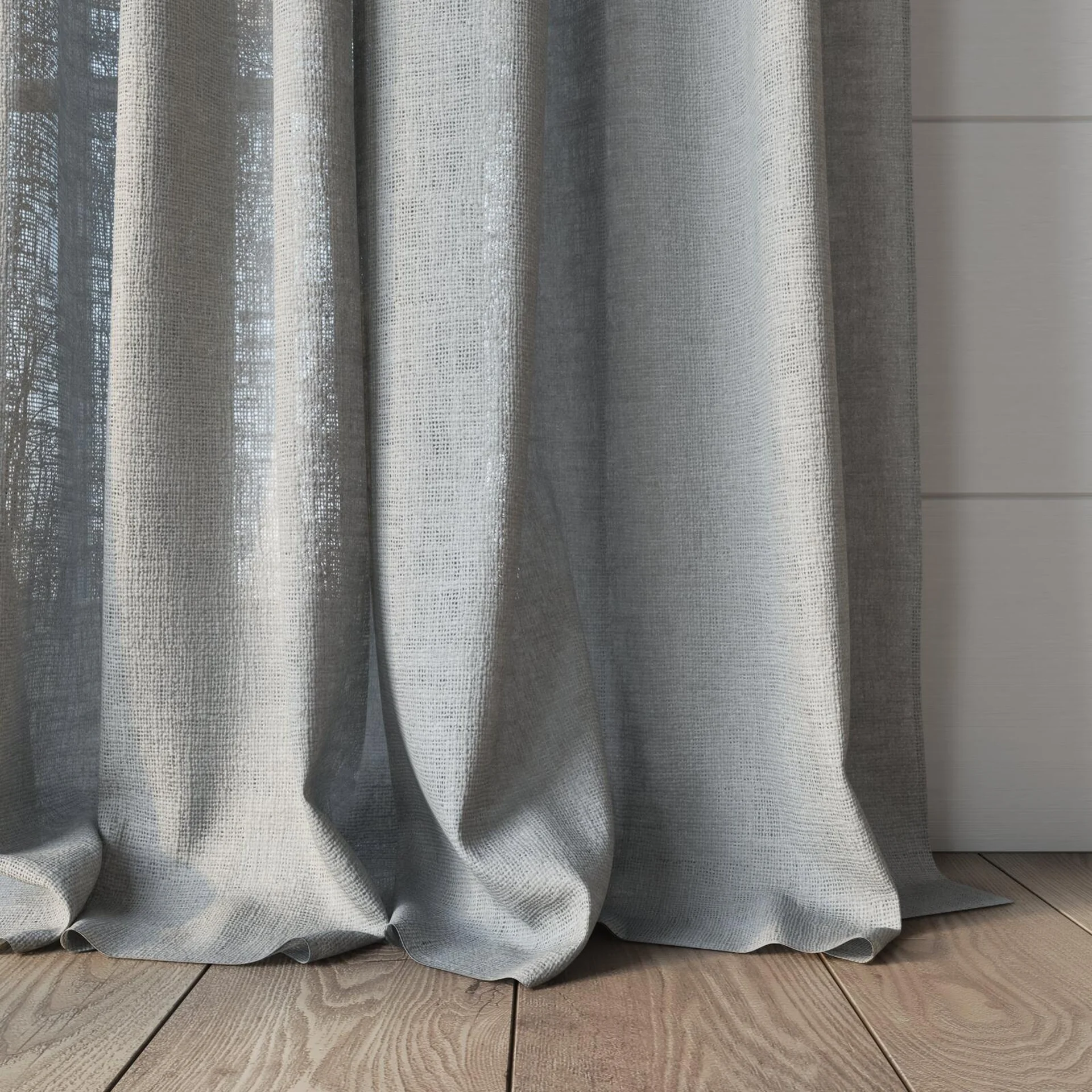 Bottom view of Adobe Silver, puddled, on curtain rod