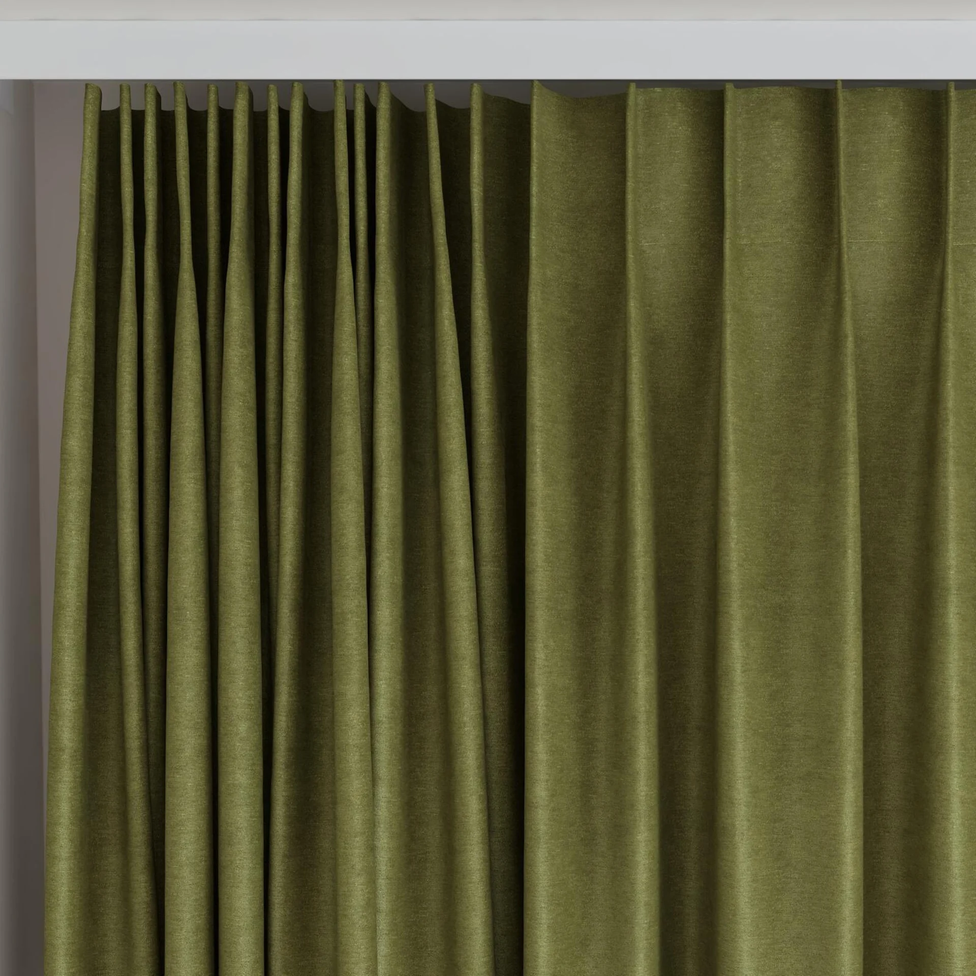 Top view of Baron Olive, on curtain rail