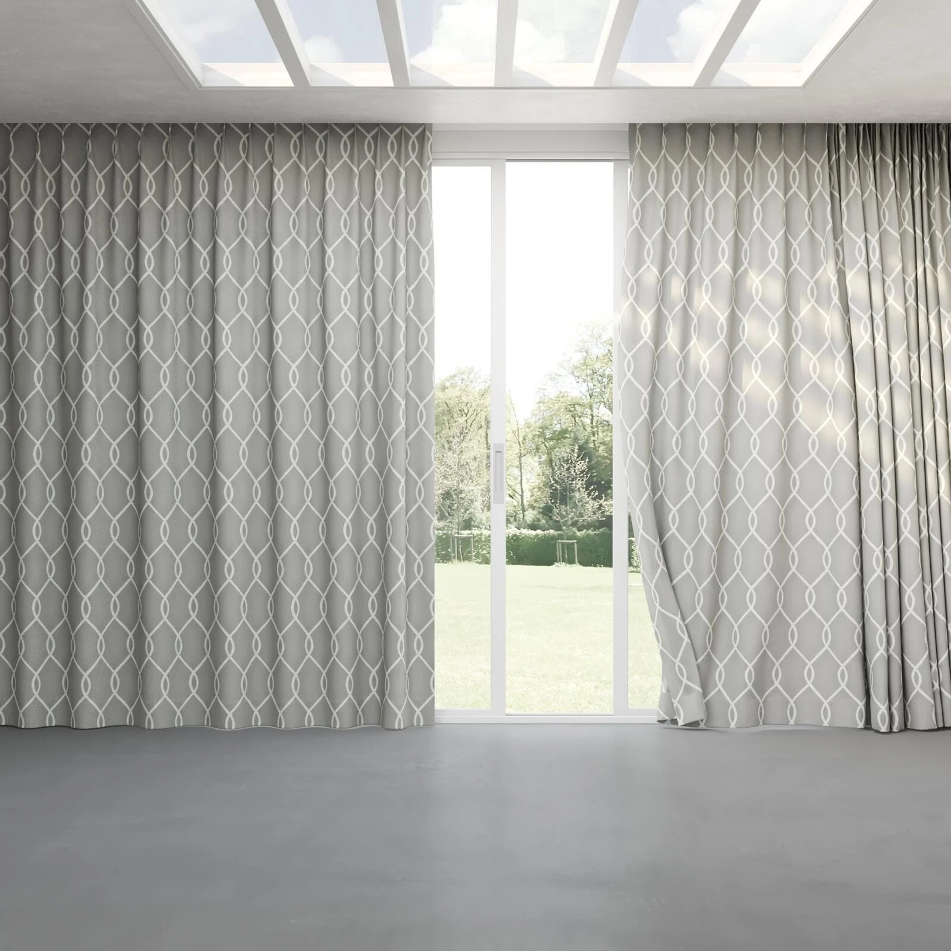 Full view of Latimer Dove, pinch pleat