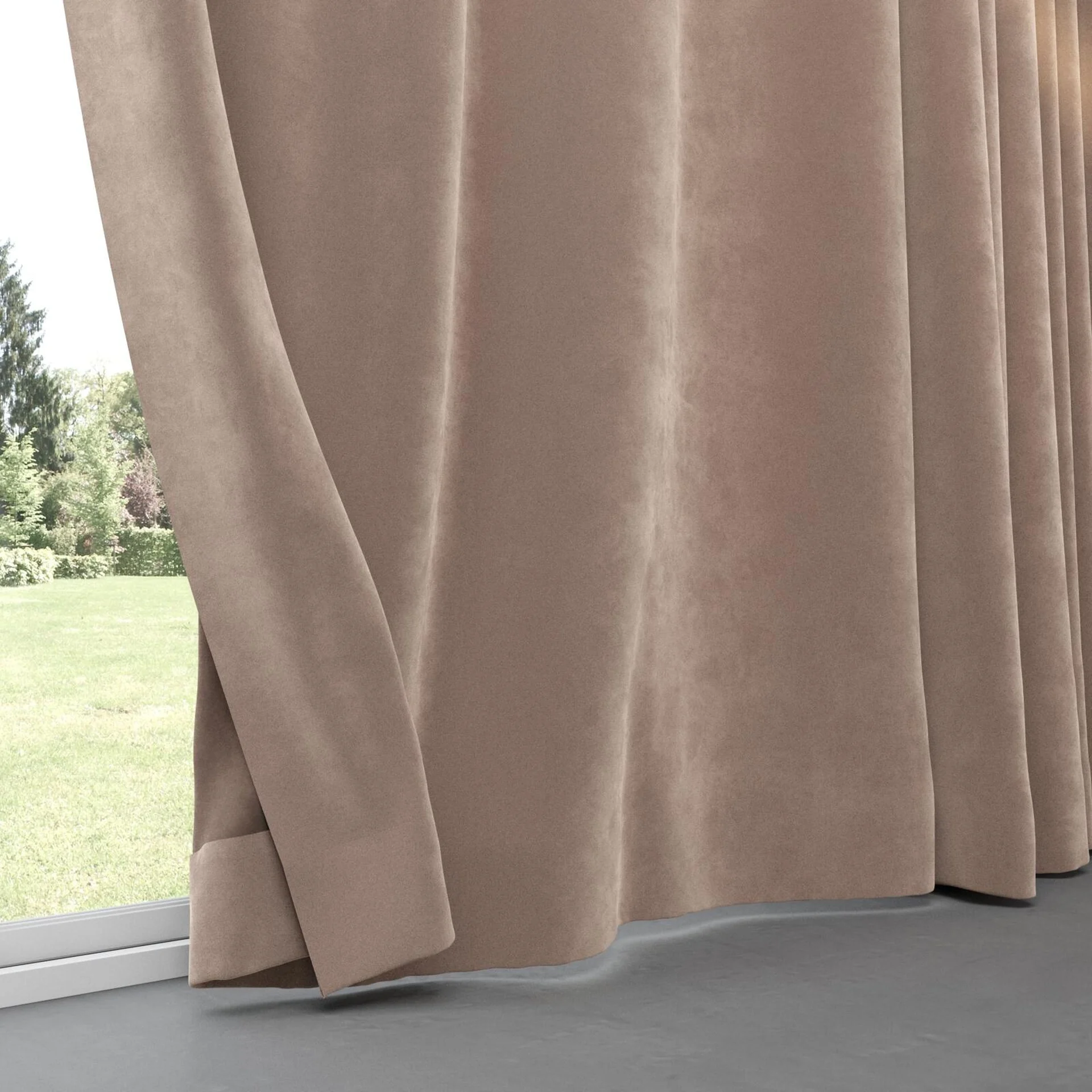 Bottom view of Lux Velvet Dusk 8704, pinch pleat
