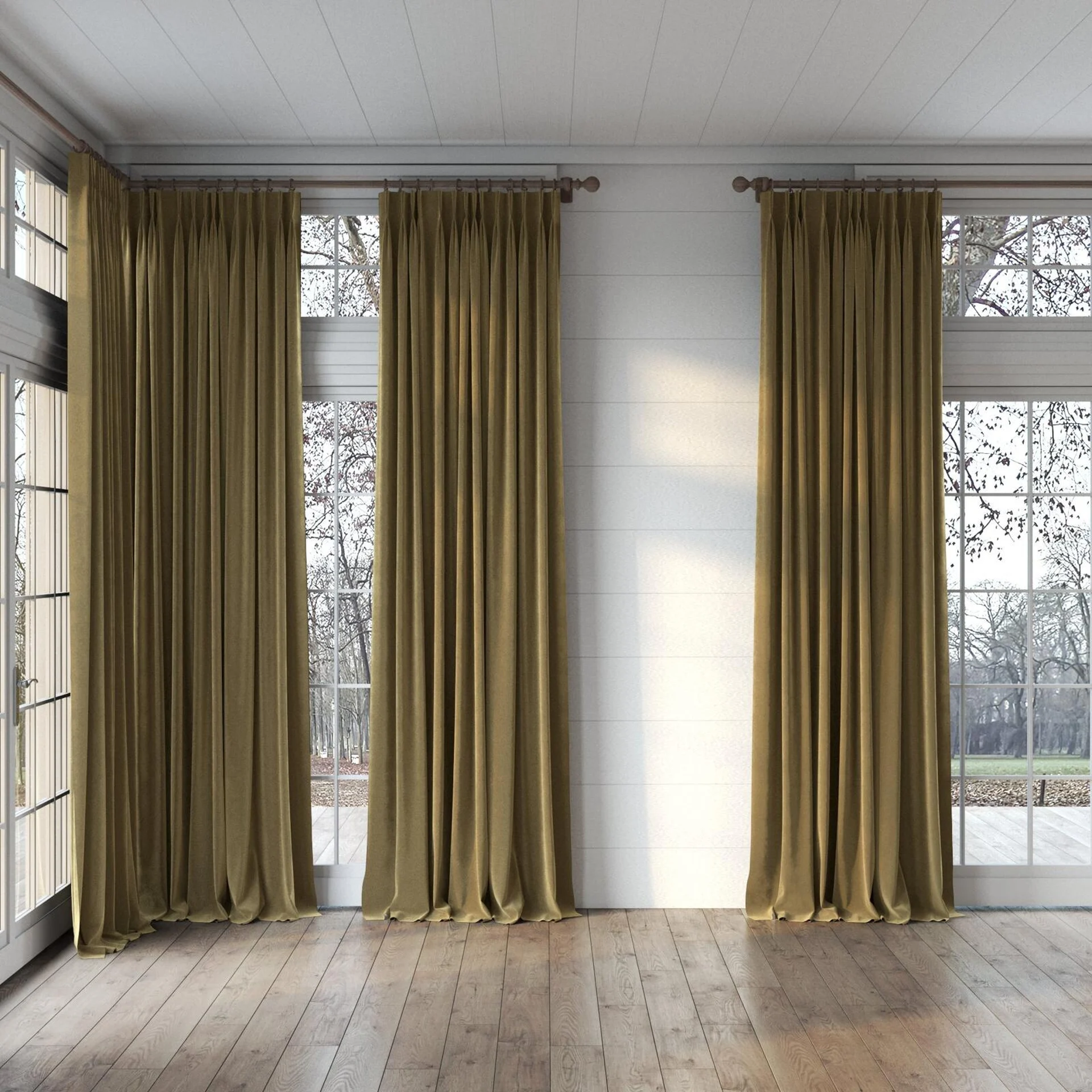 Full view of Vienna Nutmeg, puddled, on curtain rod