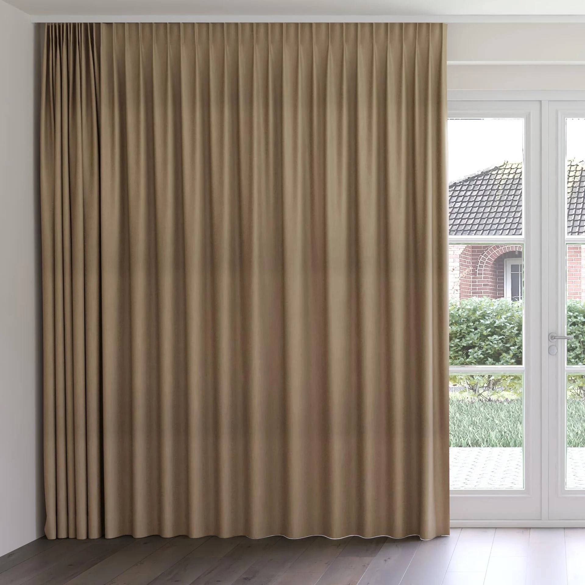 Front view of Lexicon Clay, on curtain rail