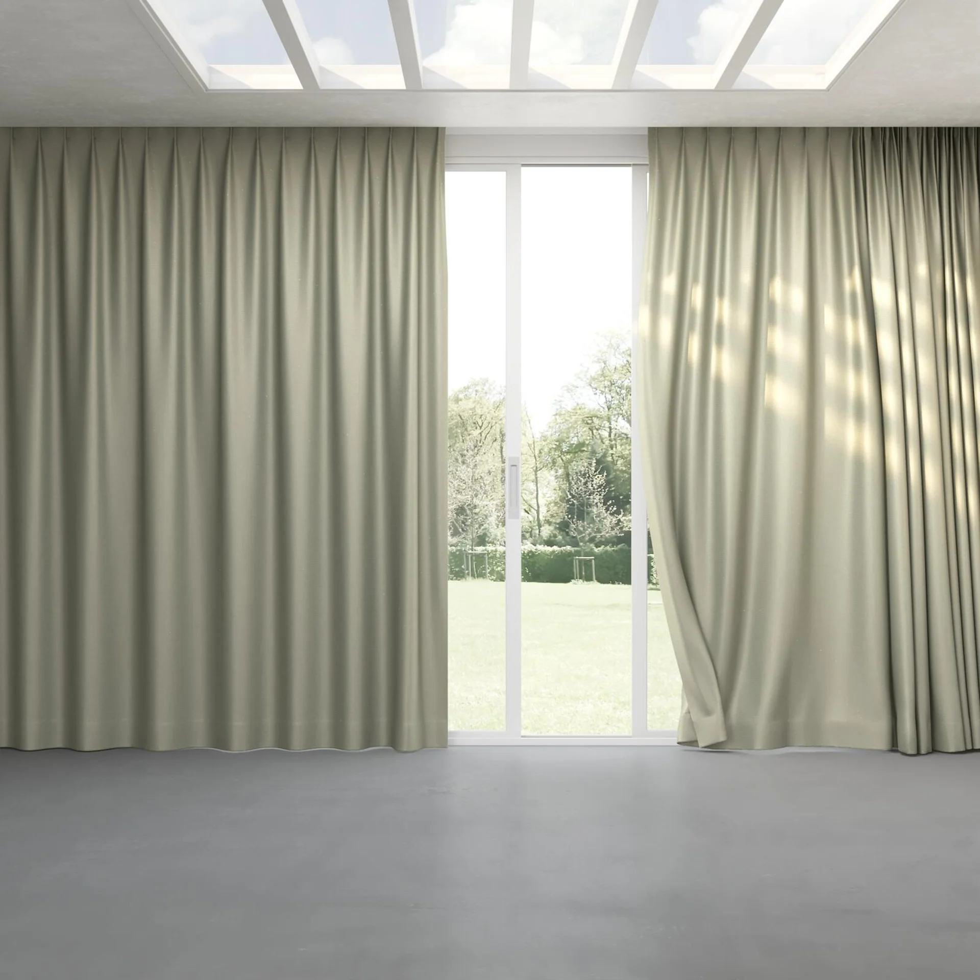 Full view of Kennedy II Blackout Sage, pinch pleat