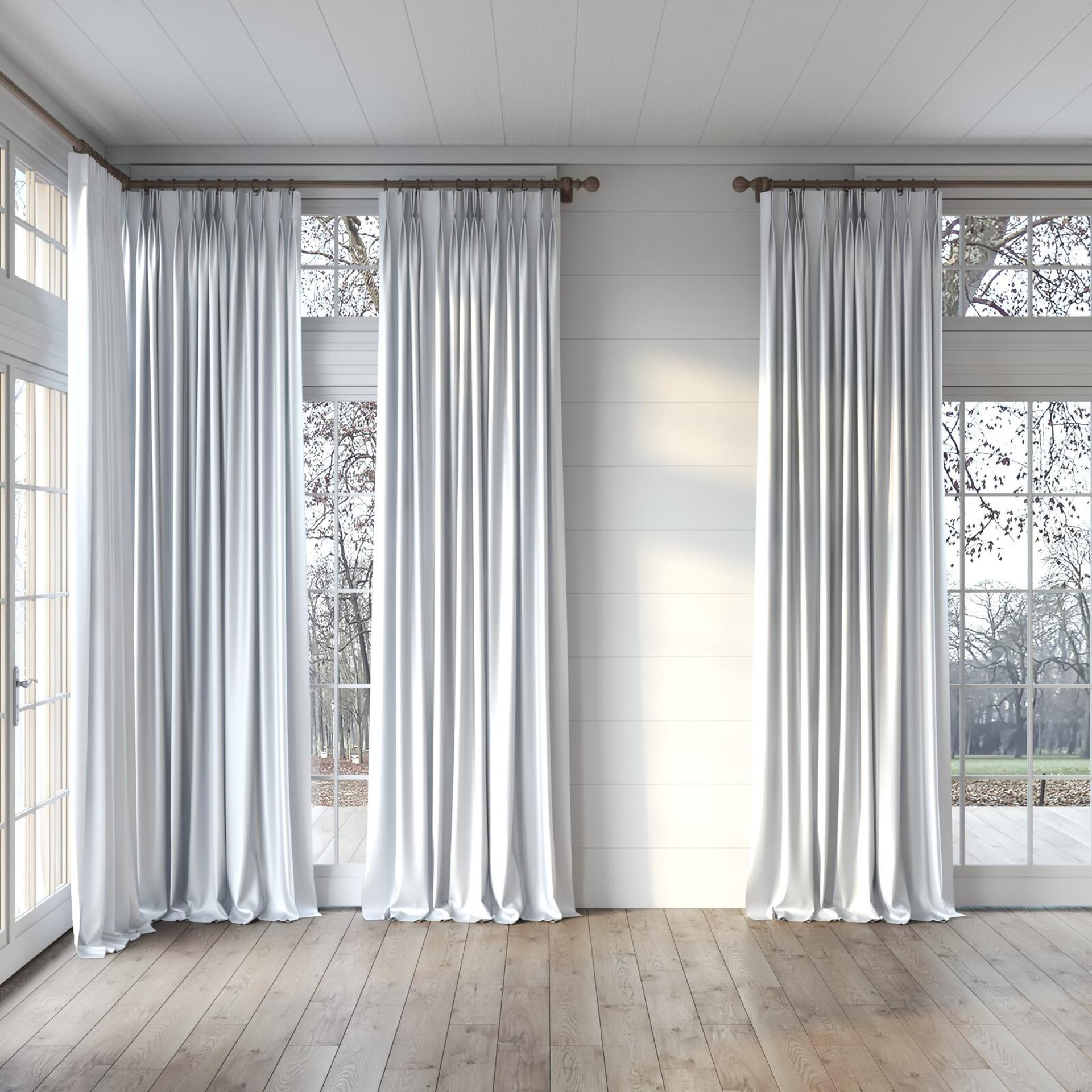 Full view of Moonbeam Snow, puddled, on curtain rod