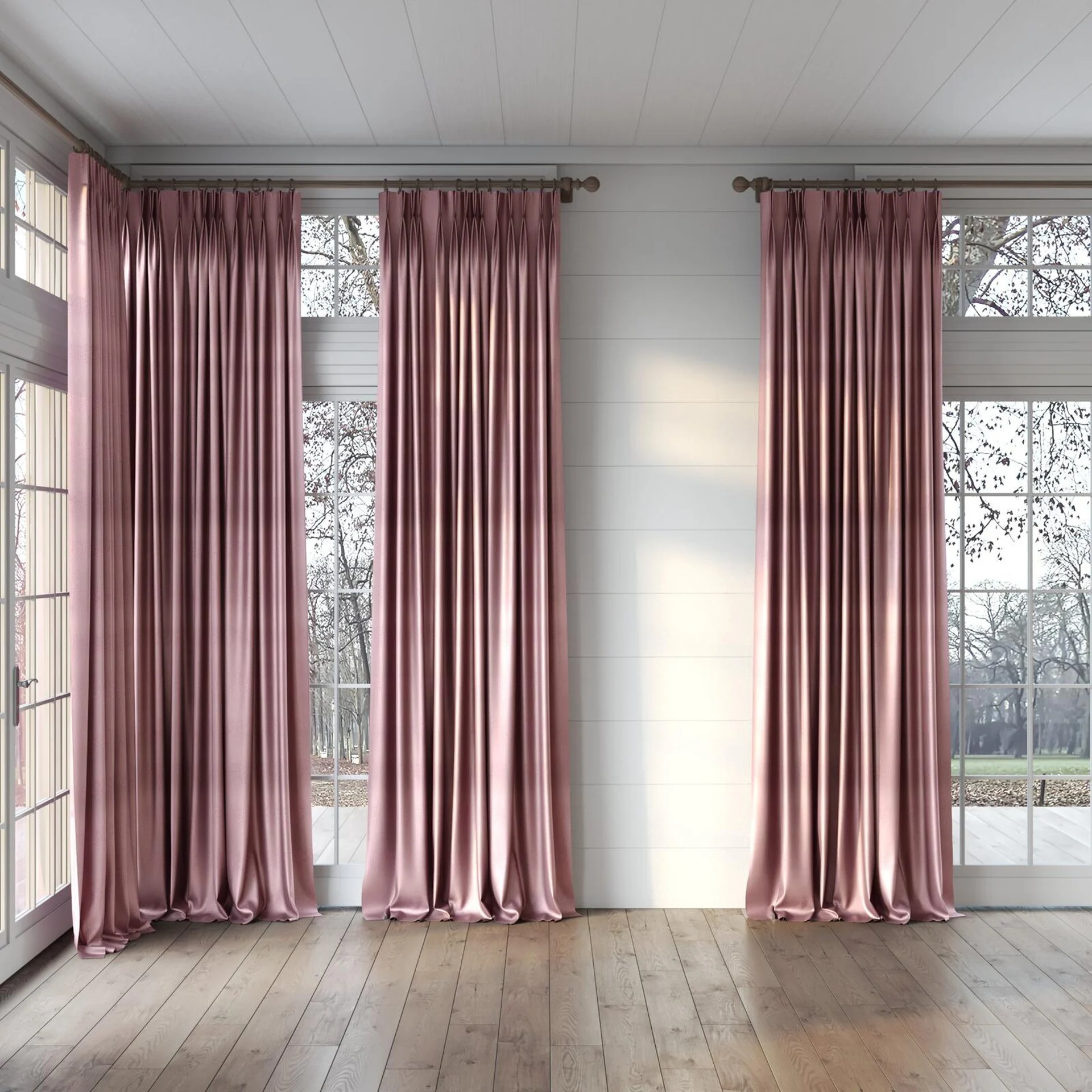 Full view of Glint Port, puddled, on curtain rod