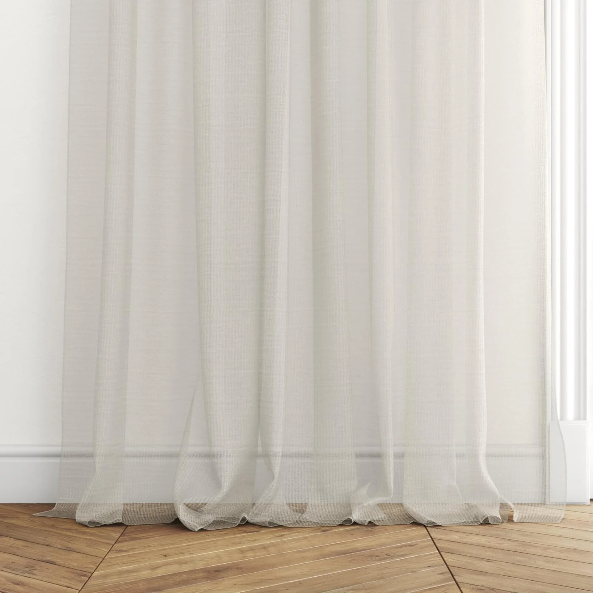 Bottom view of Impressive Crushed Linen, puddled with pinch pleat, on curtain rod