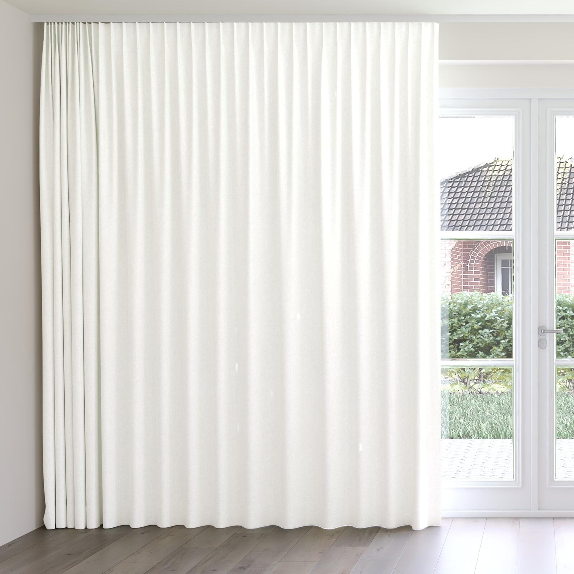 Front view of Hometown Cream, on curtain rail