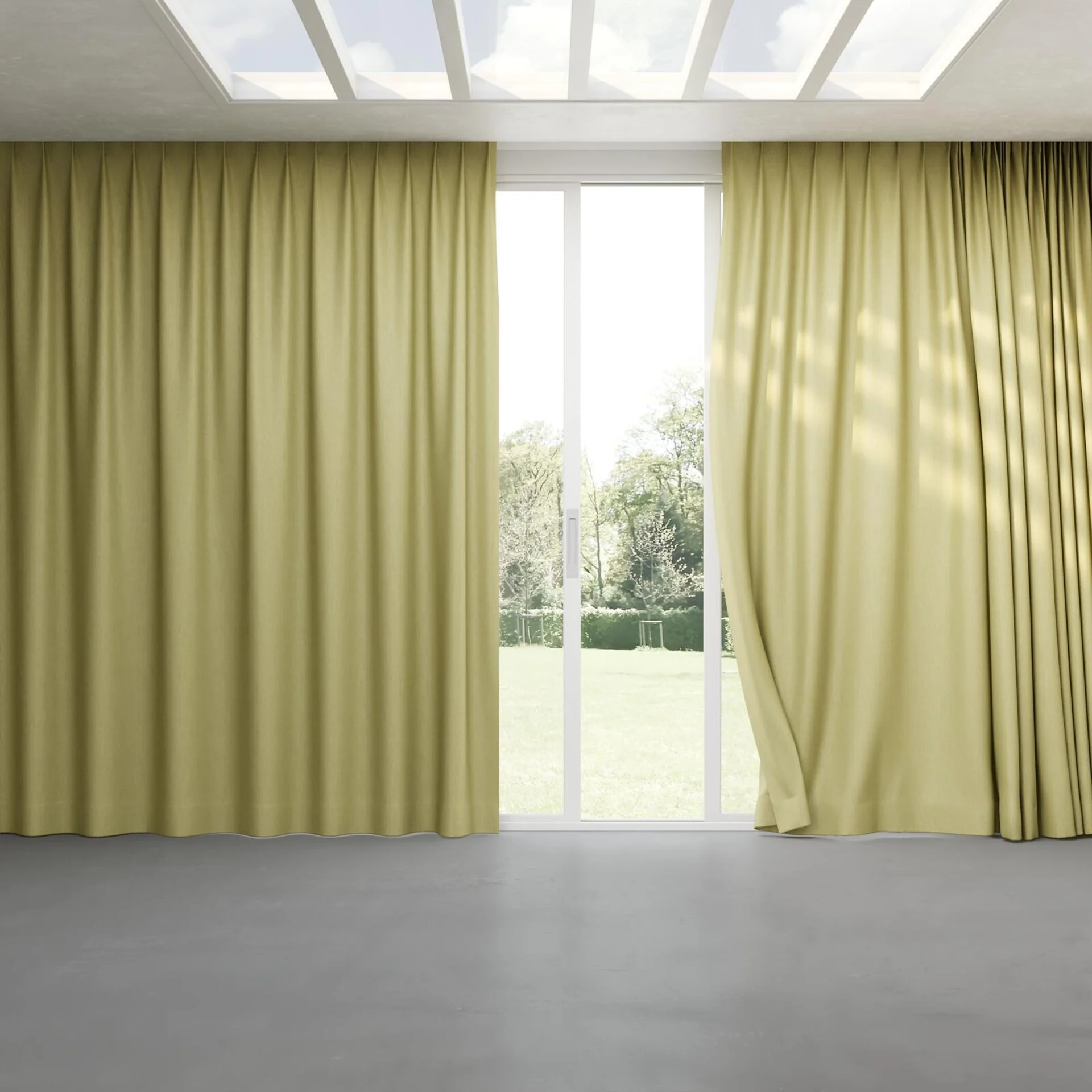 Full view of Cordoba Olive, pinch pleat