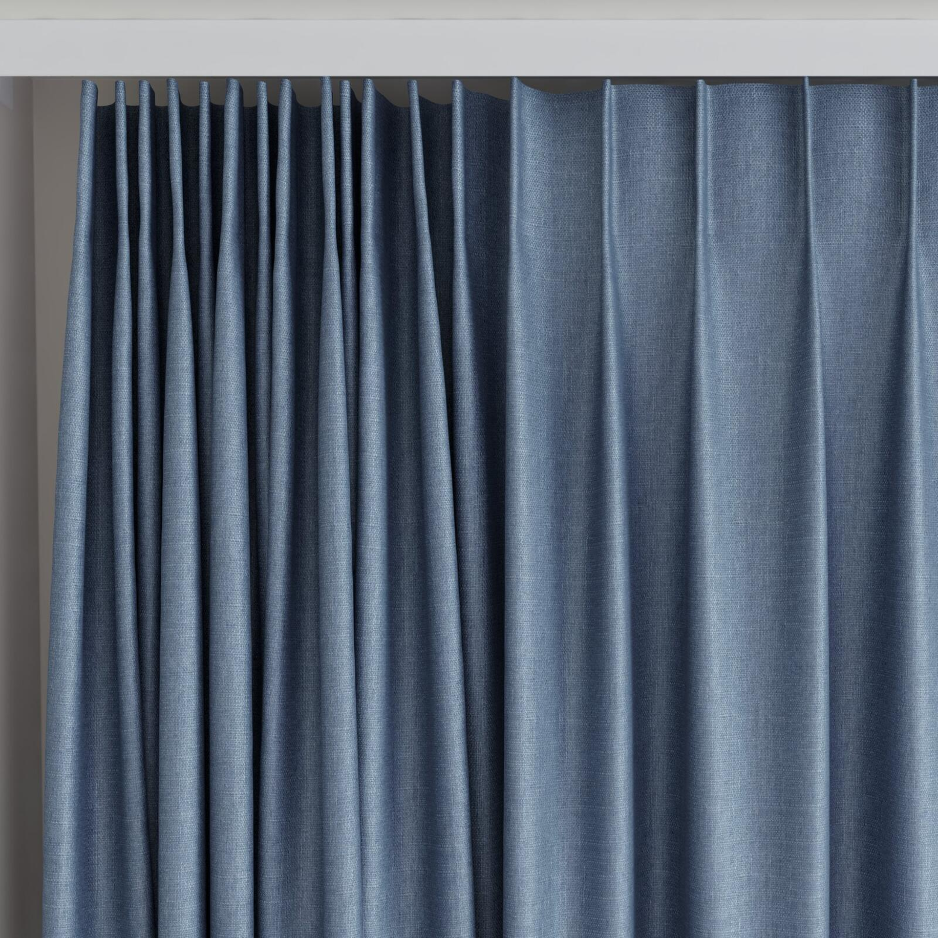 Top view of Tonga Denim, on curtain rail
