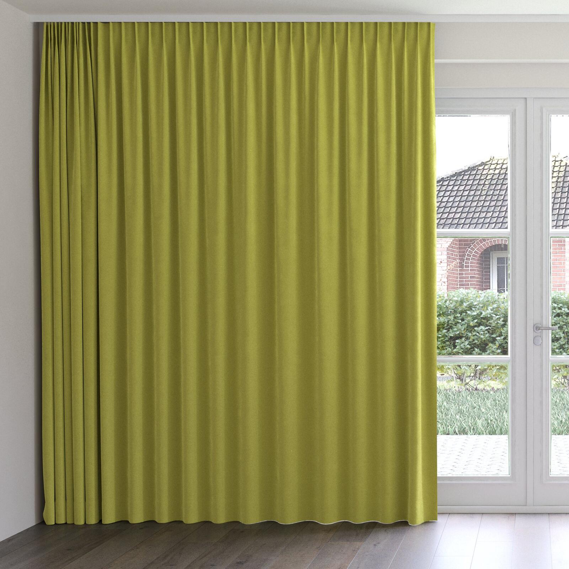 Front view of Moon Moss, on curtain rail