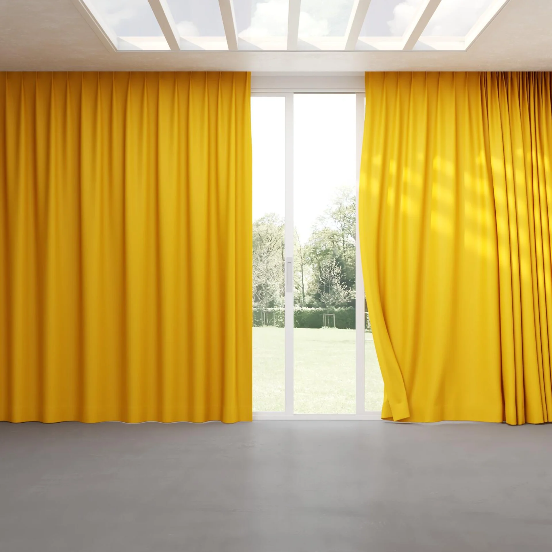Full view of Ultra Dim Honey, pinch pleat