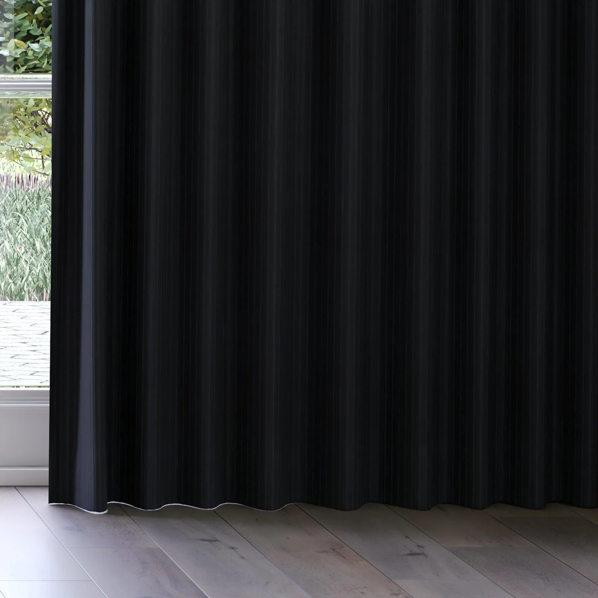 Bottom view of Cordial Raven, on curtain rail
