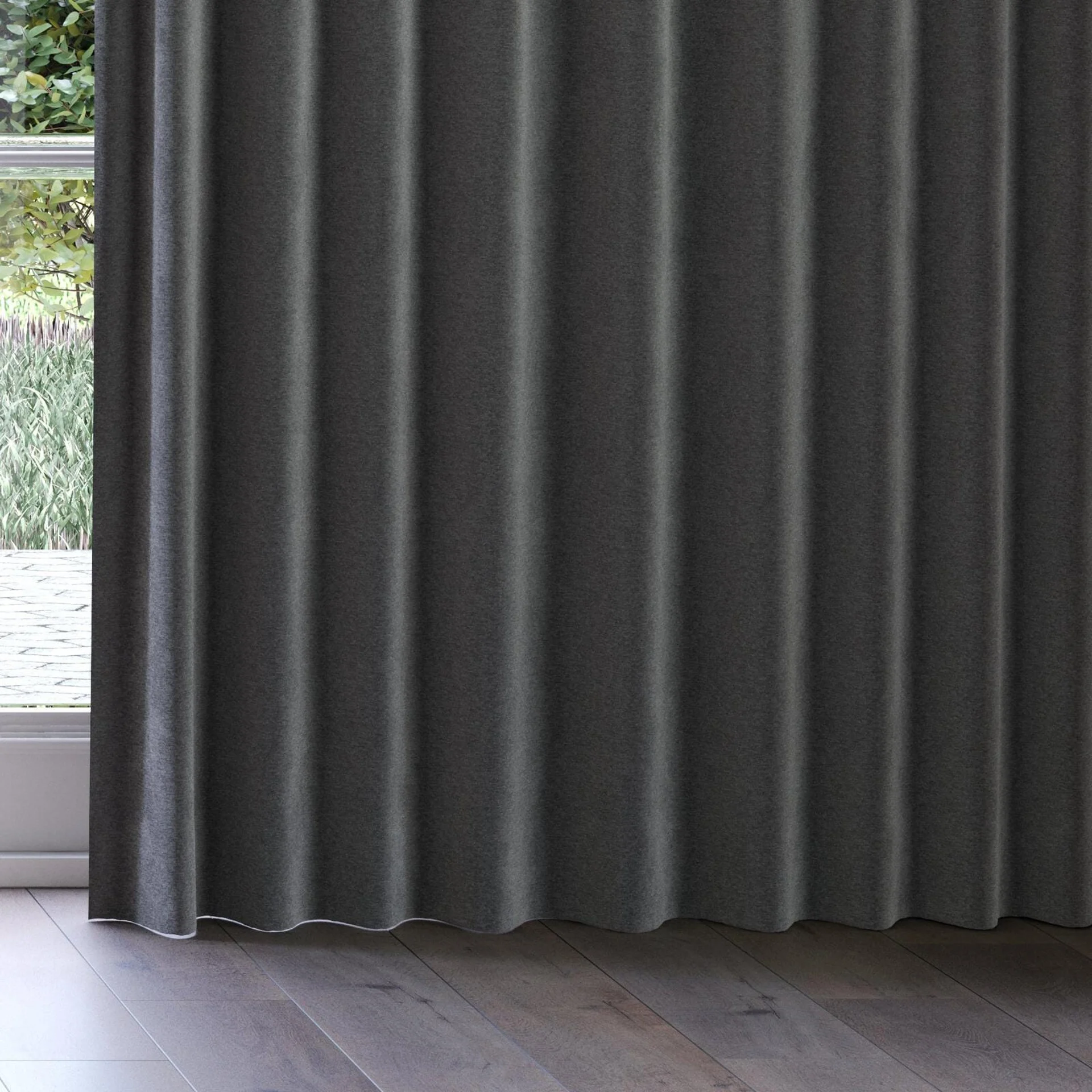 Bottom view of Geneva Charcoal, on curtain rail