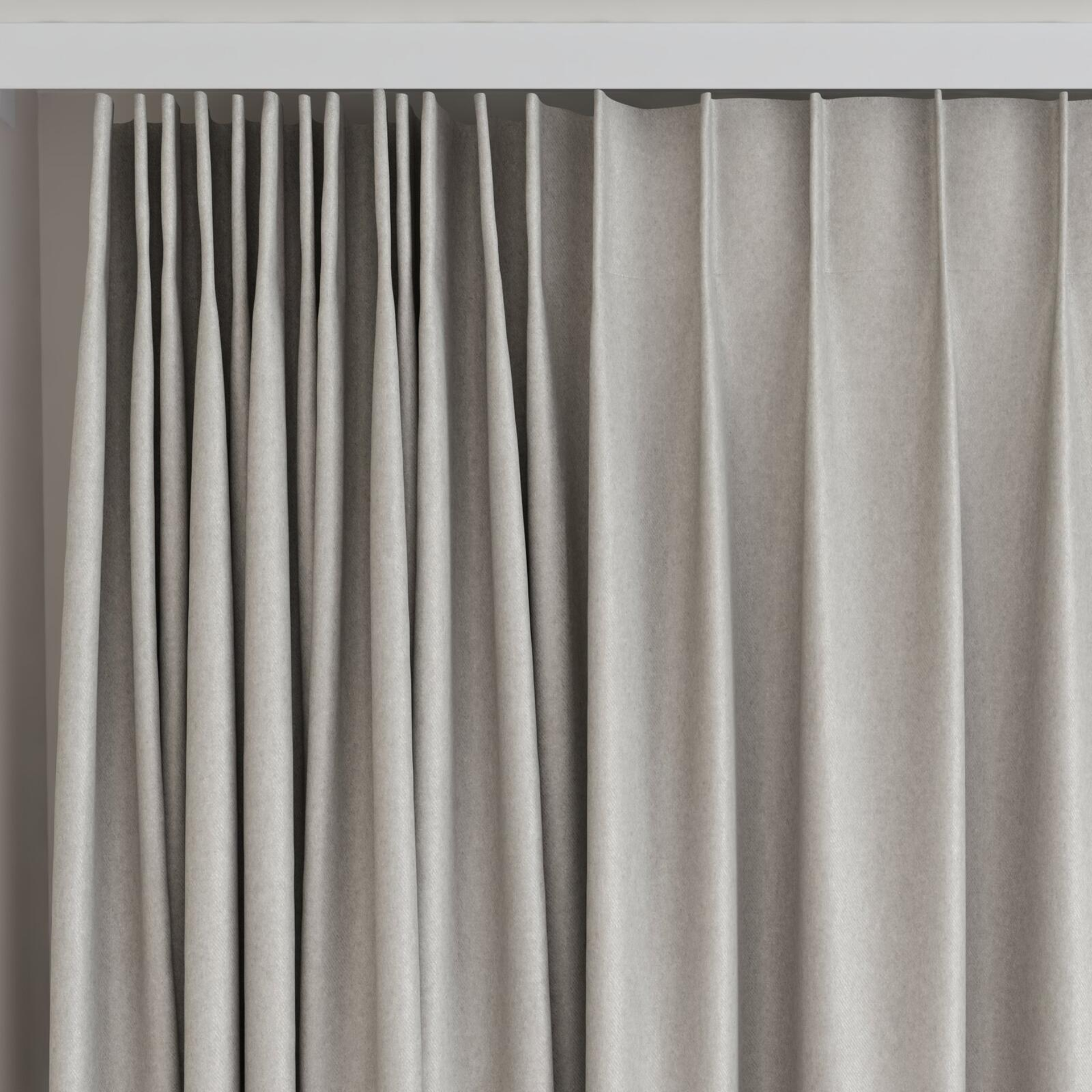 Top view of Woolly/Woolen Aluminium, on curtain rail