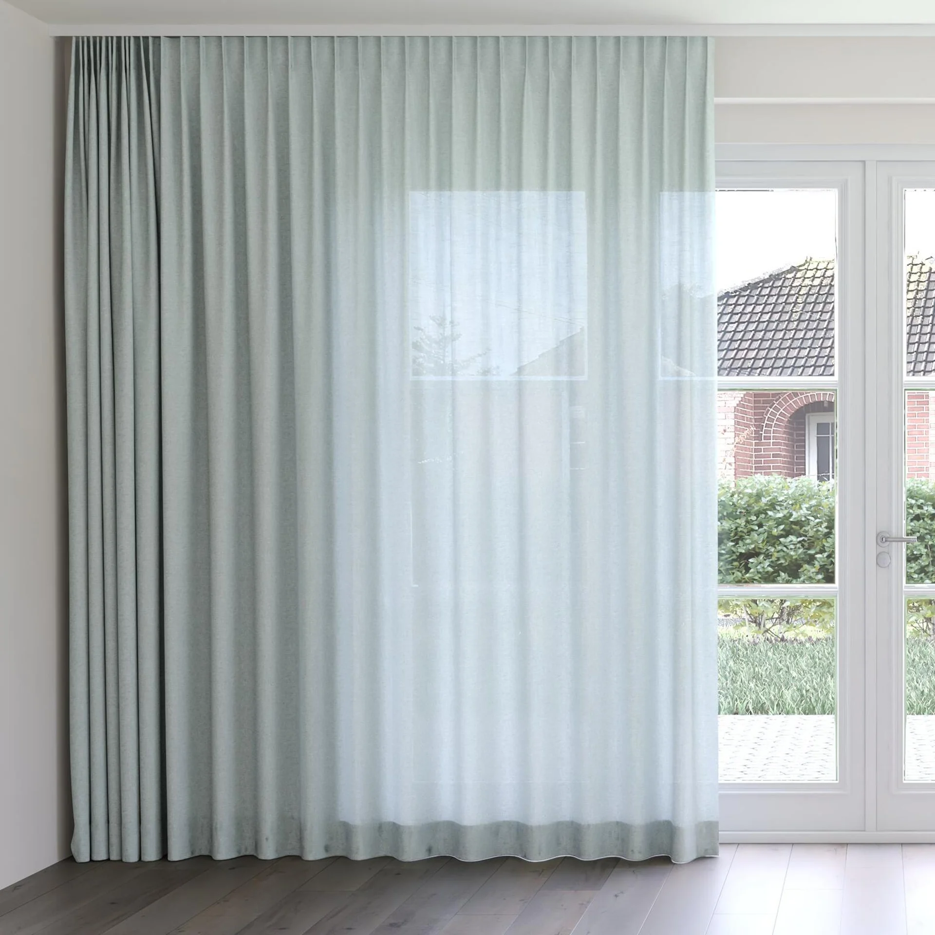 Front view of Envoy 2 Surf 320cm, on curtain rail