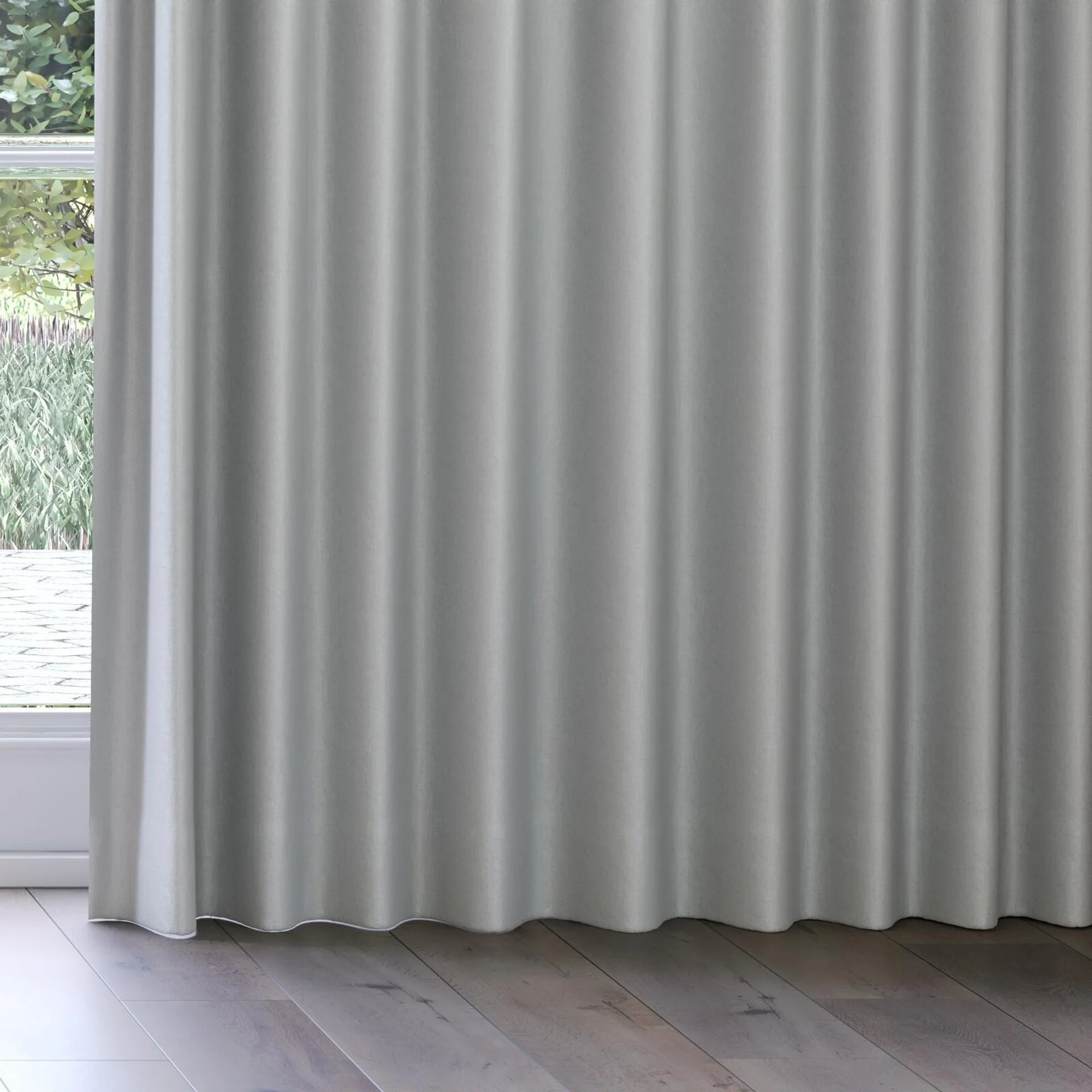 Bottom view of Infinite Silver, on curtain rail