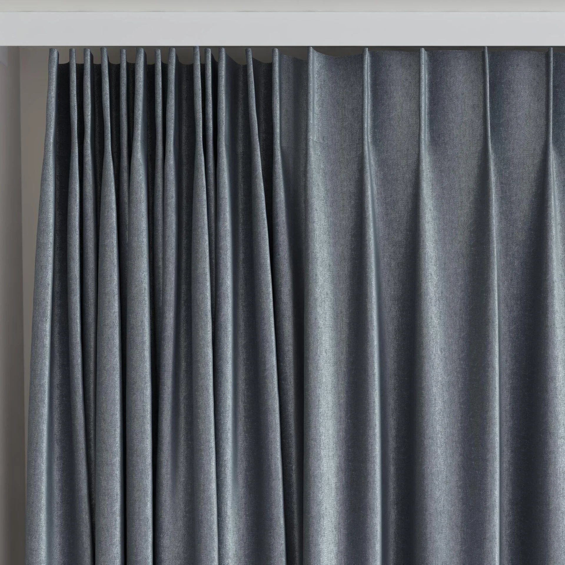 Top view of Recharge Pewter, on curtain rail