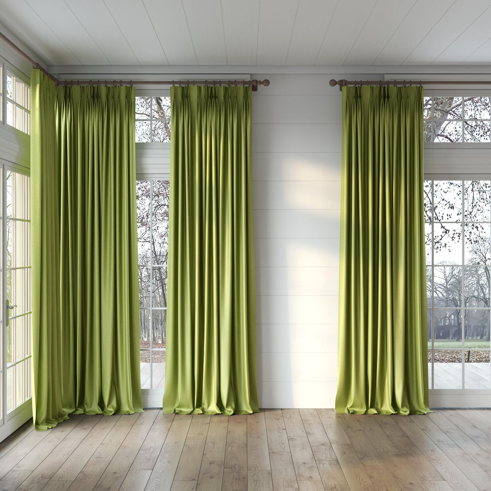 Full view of Provence Pear, puddled, on curtain rod