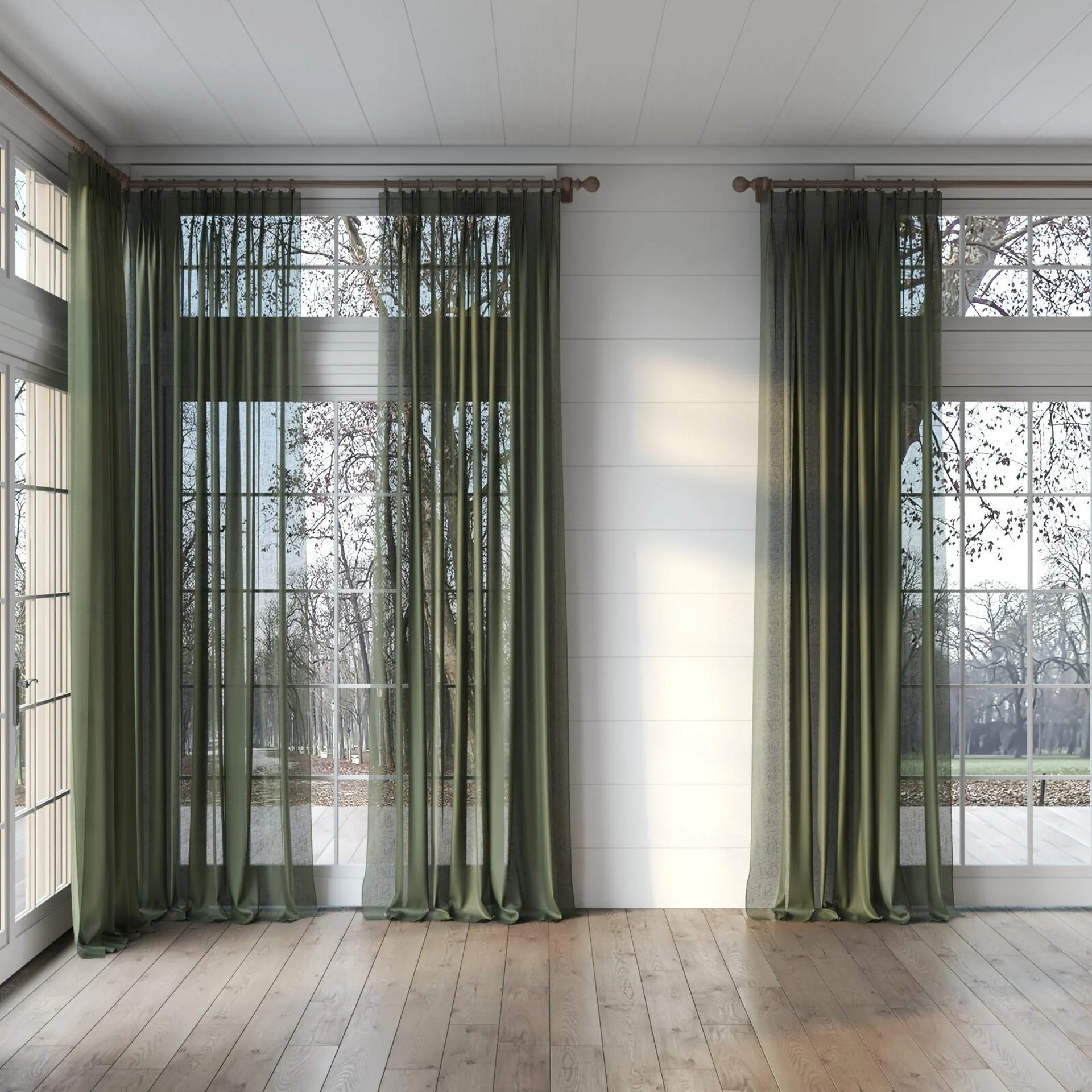 Full view of Reverie Moss, puddled, on curtain rod