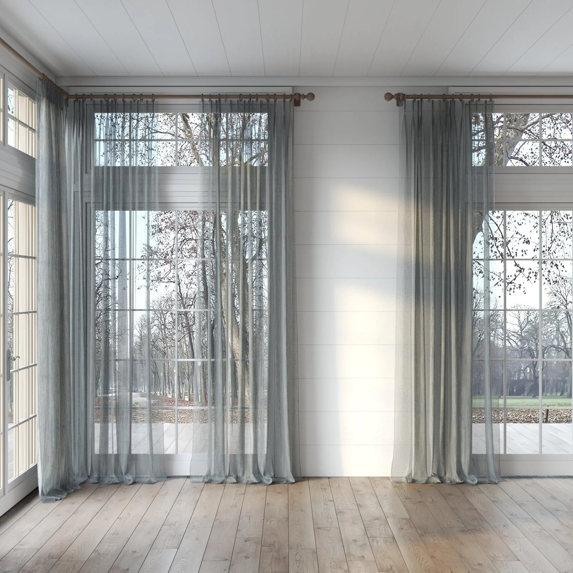 Full view of Radiant Charcoal, puddled, on curtain rod