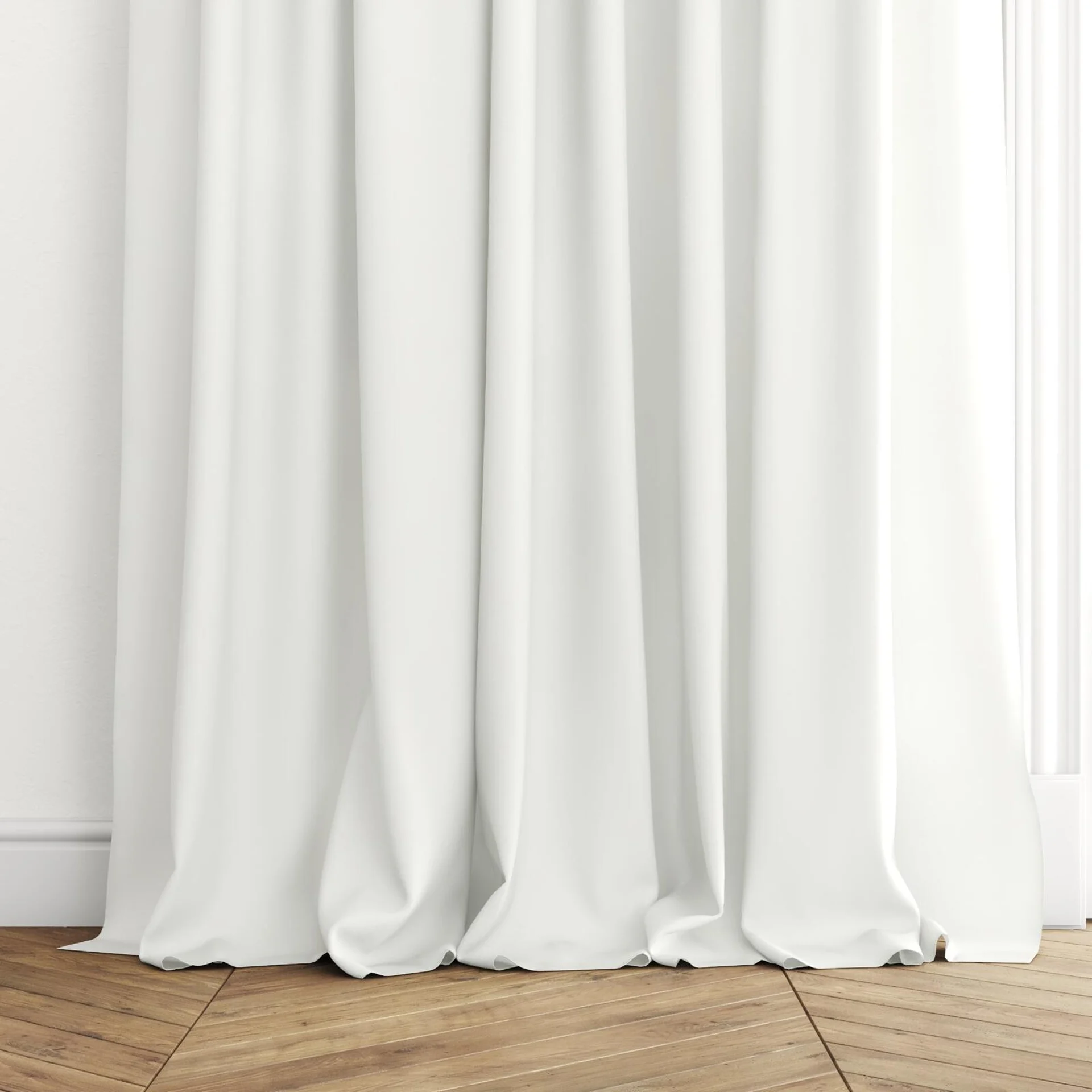 Bottom view of Kite Marble, puddled with pinch pleat, on curtain rod