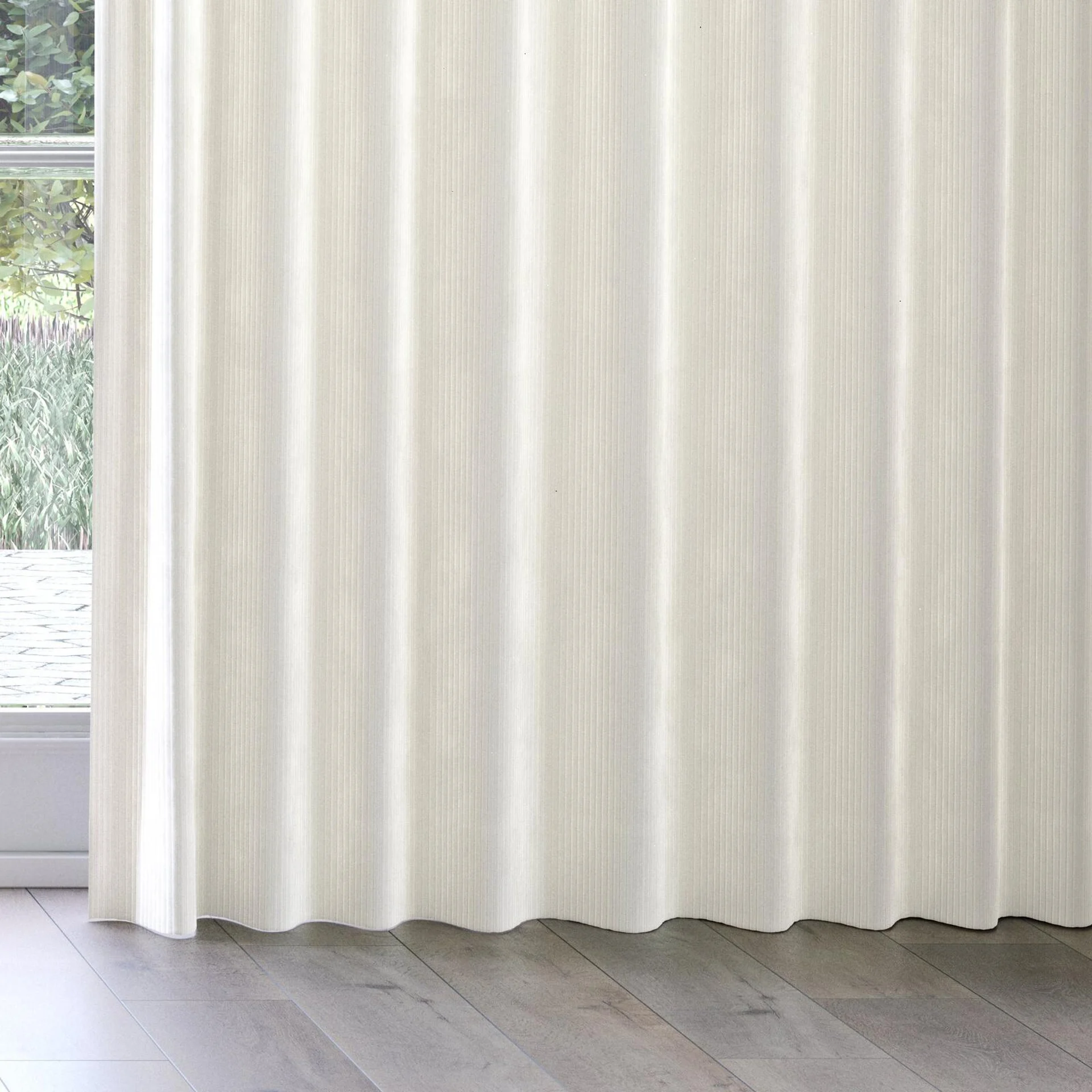 Bottom view of Embrace Cream, on curtain rail
