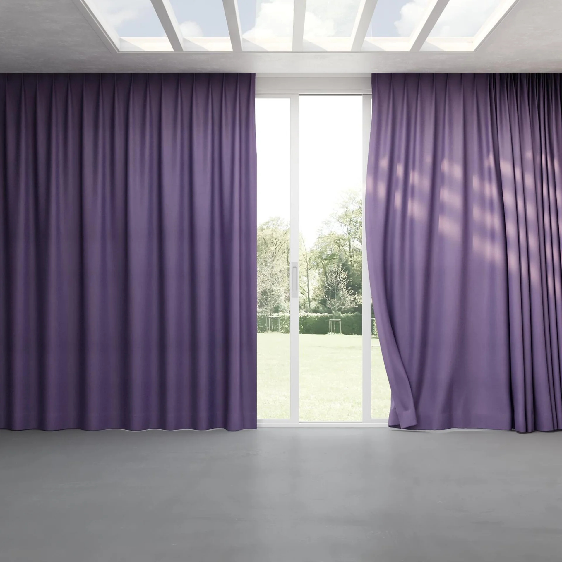 Full view of Loci Dim Out Blueberry, pinch pleat