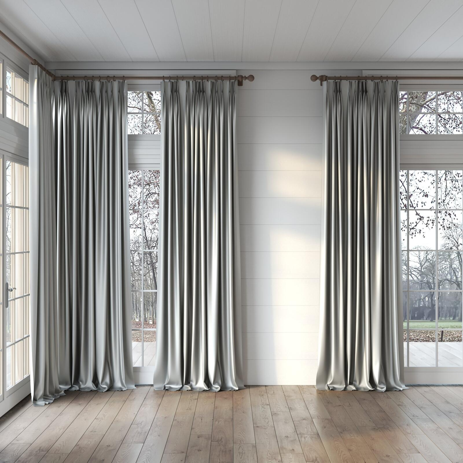Full view of Moonbeam Limestone, puddled, on curtain rod