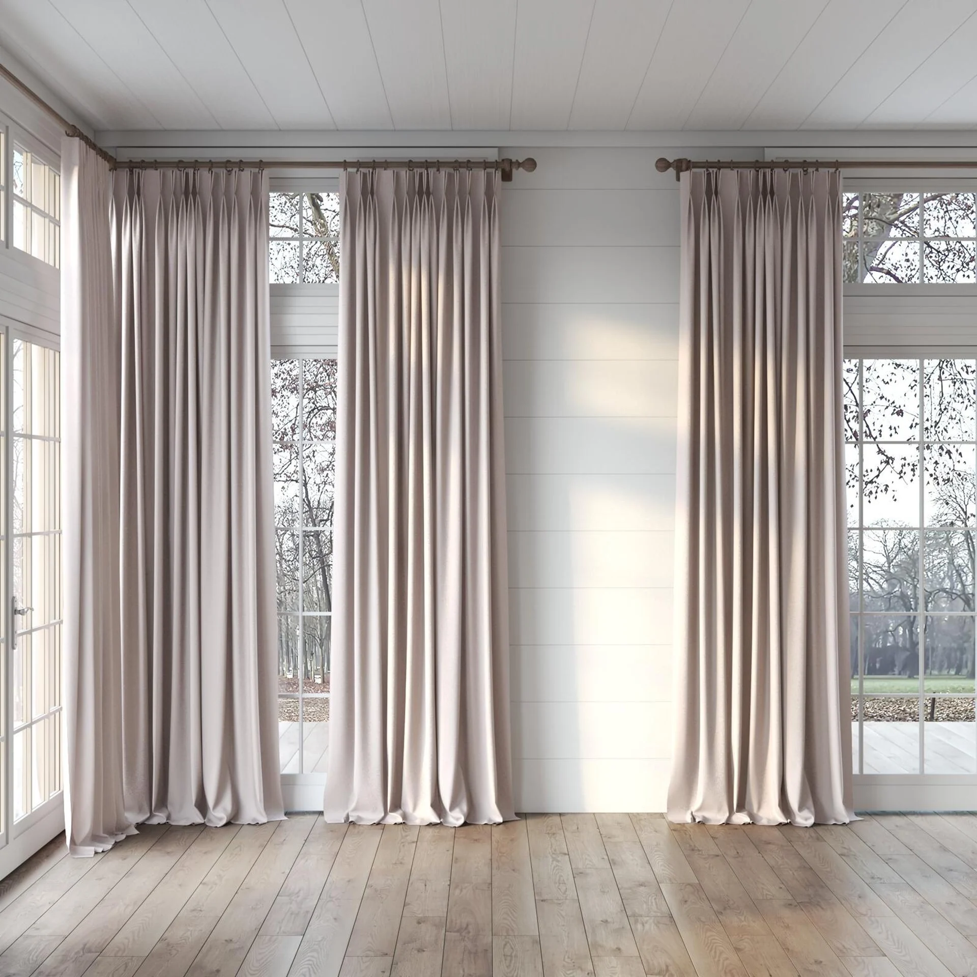 Full view of Quantum FR Ballet, puddled, on curtain rod