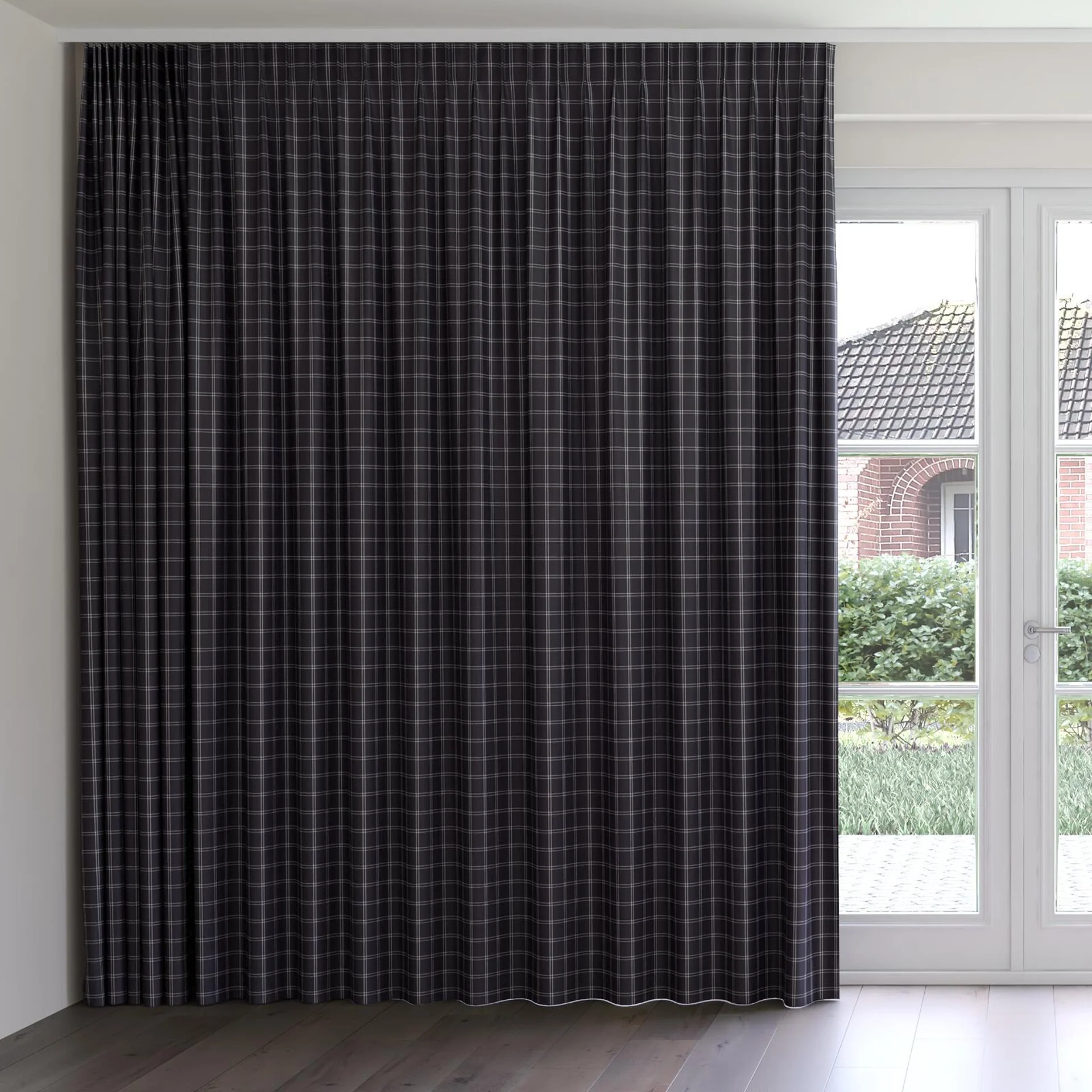 Front view of Southport Black, on curtain rail