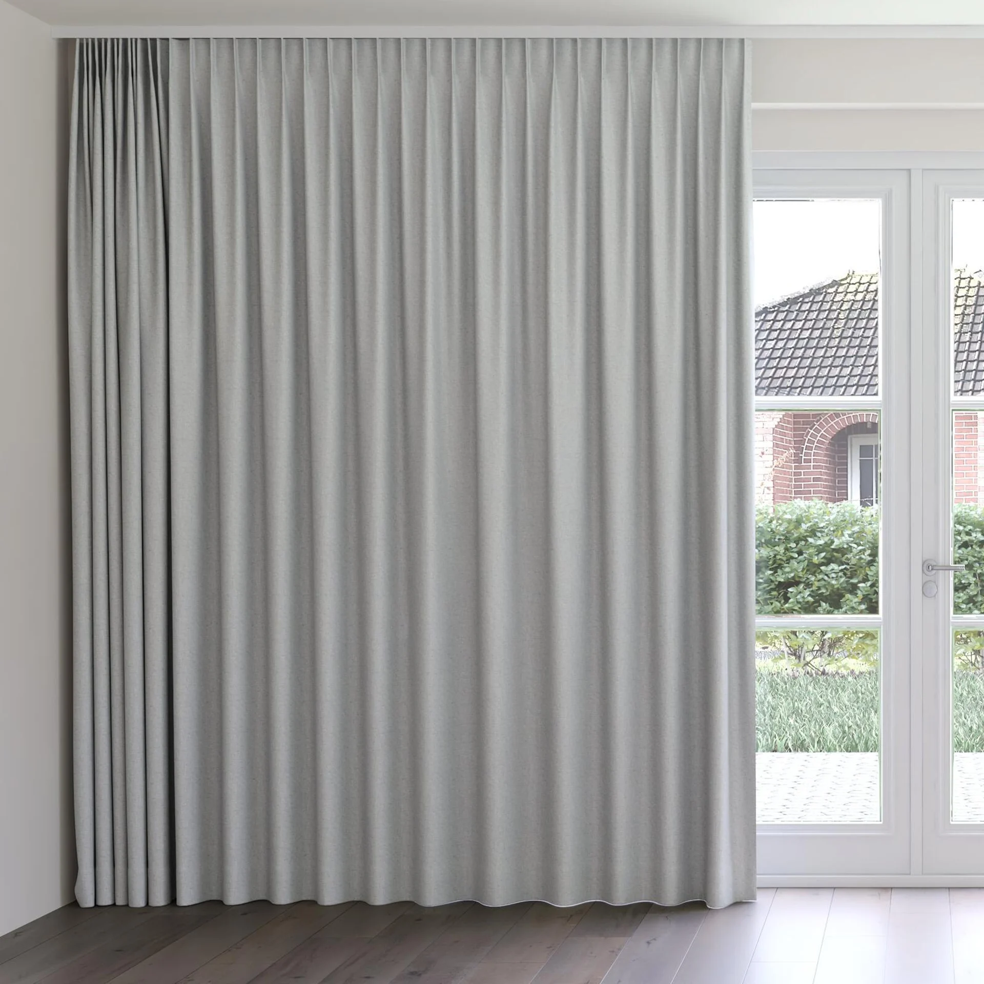 Front view of Stonewall Blackout Horizon, on curtain rail