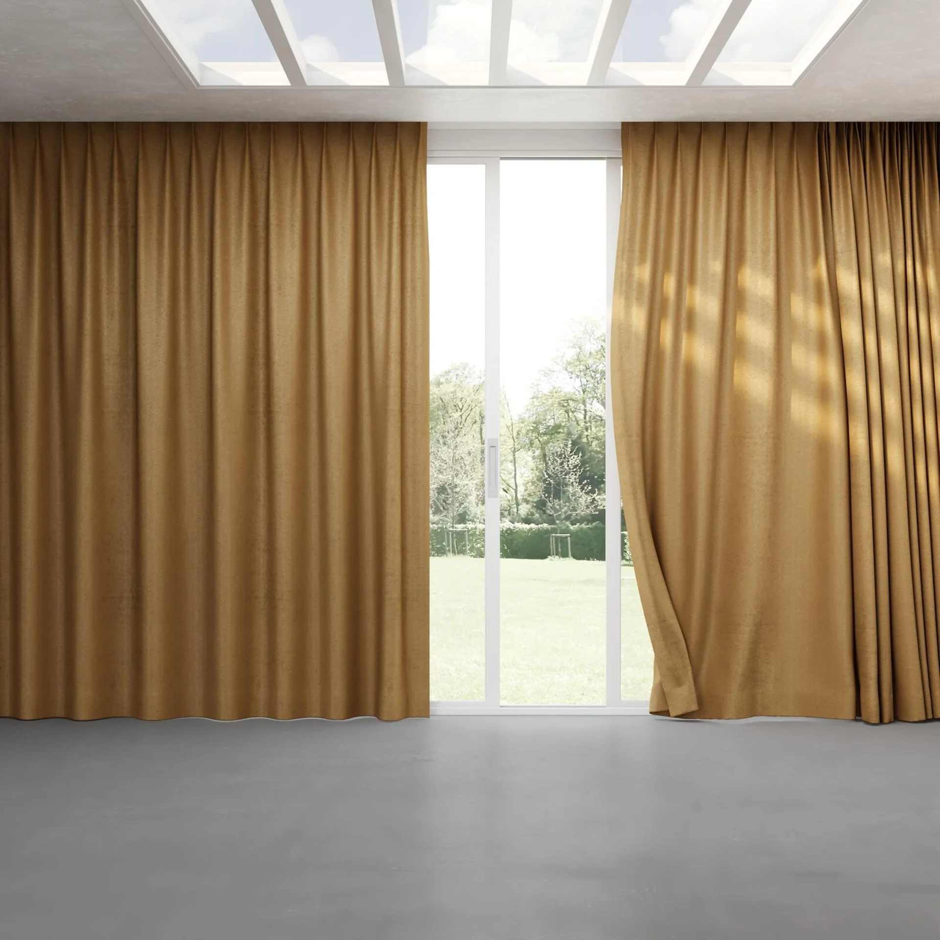Full view of Lambada Brindle, pinch pleat