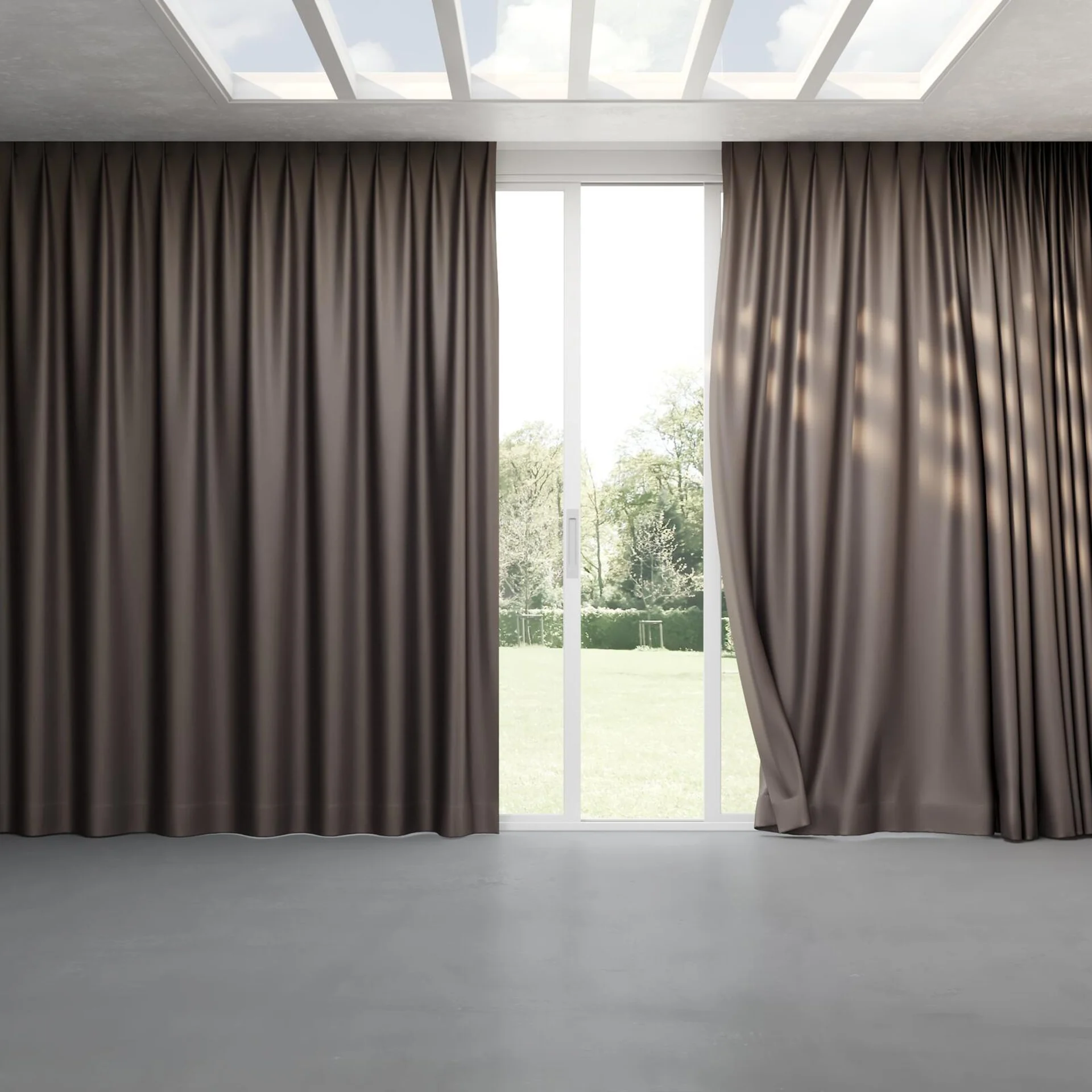 Full view of Stallion 2 Blackout Flint, pinch pleat