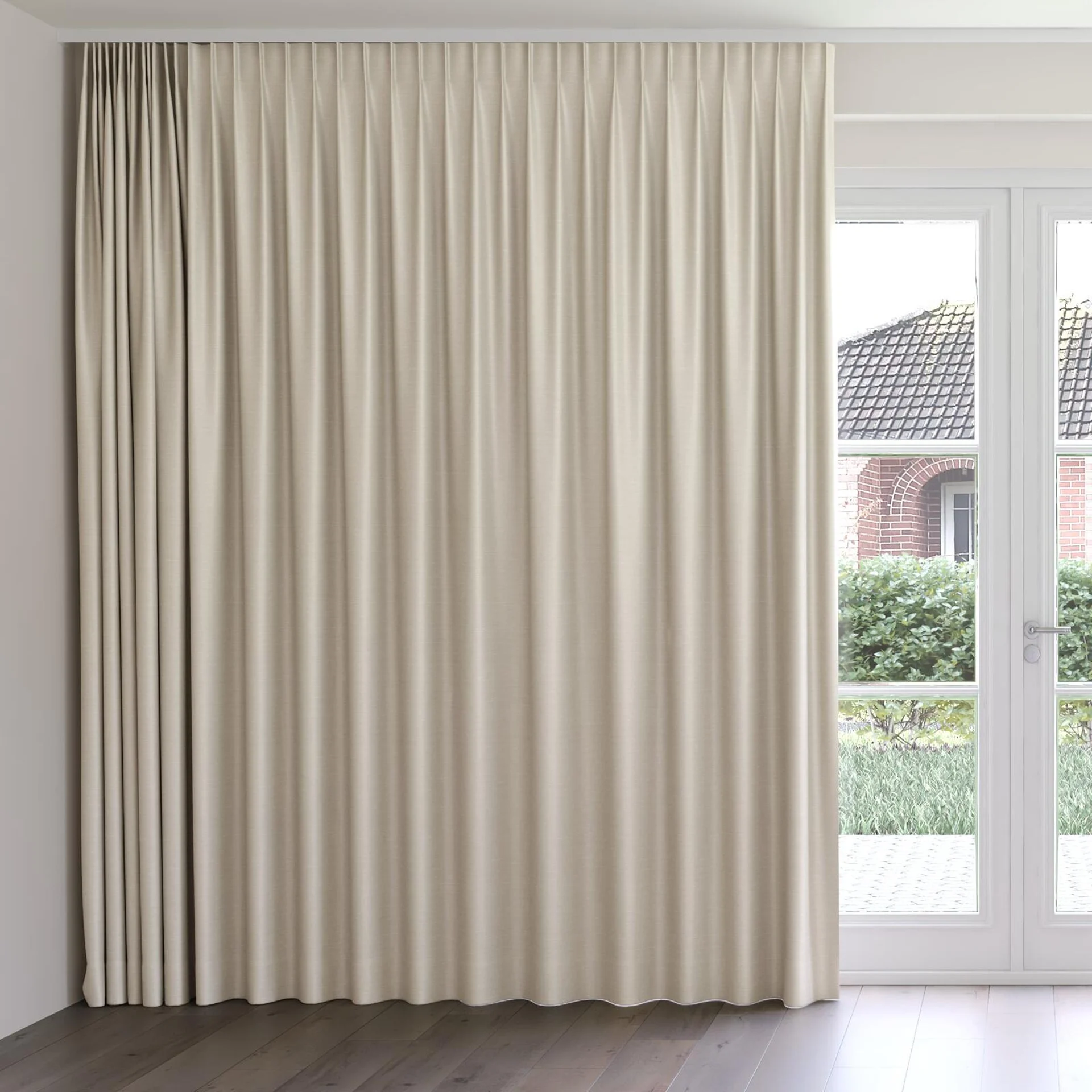 Front view of Silky Cement, on curtain rail