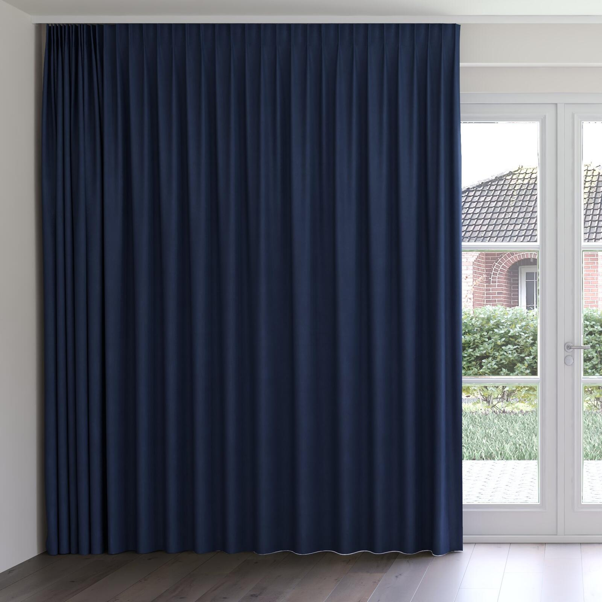 Front view of Lech Denim, on curtain rail