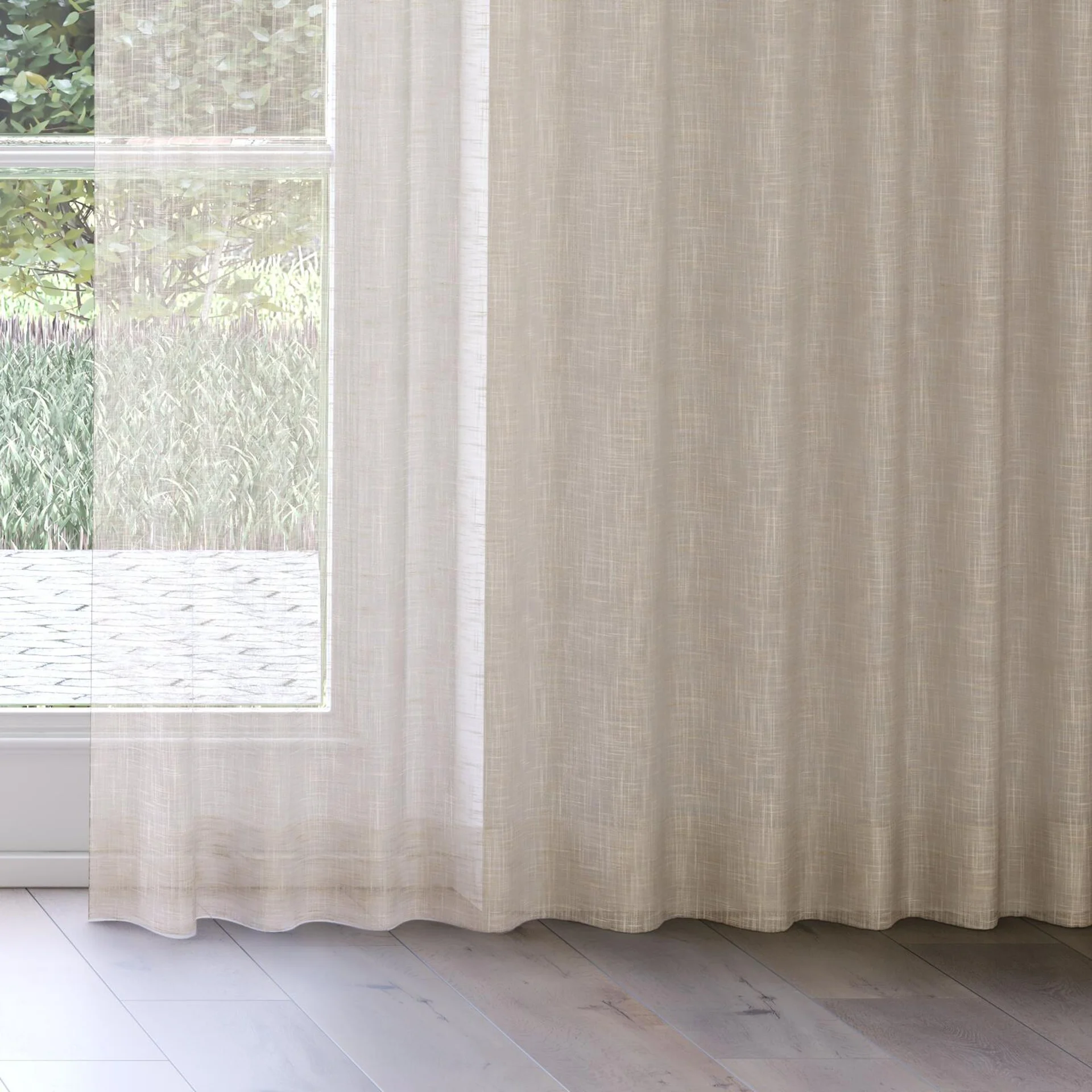 Bottom view of Jaipur Linen, on curtain rail